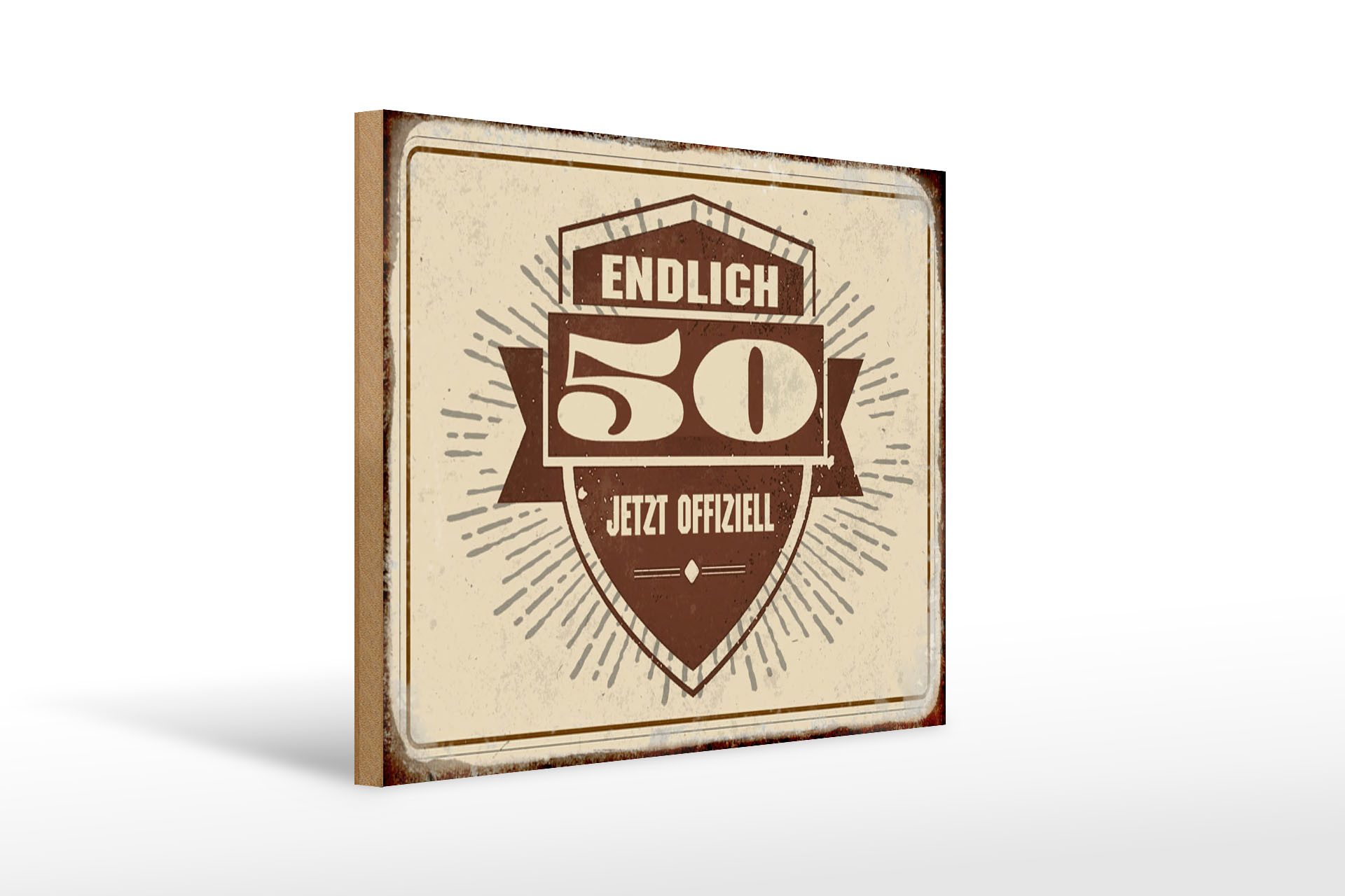 Holzbild Retro 40x30cm Glückwunsch endlich 50