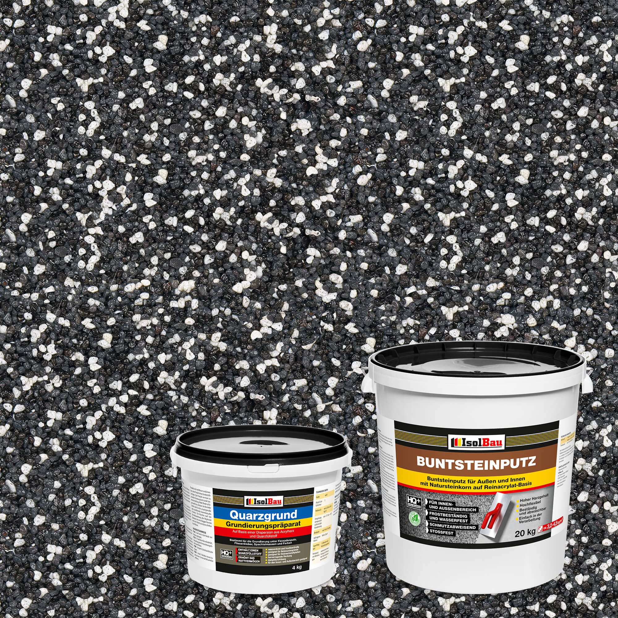 None Gipsputz Set Mosaikputz Buntsteinputz BP 33 20 kg Fertigputz + Quarzgrund 4 kg Körnung 1,8 mm; Trocknung 12–48h; Verbrauch 3,2–4,5 kg/m²