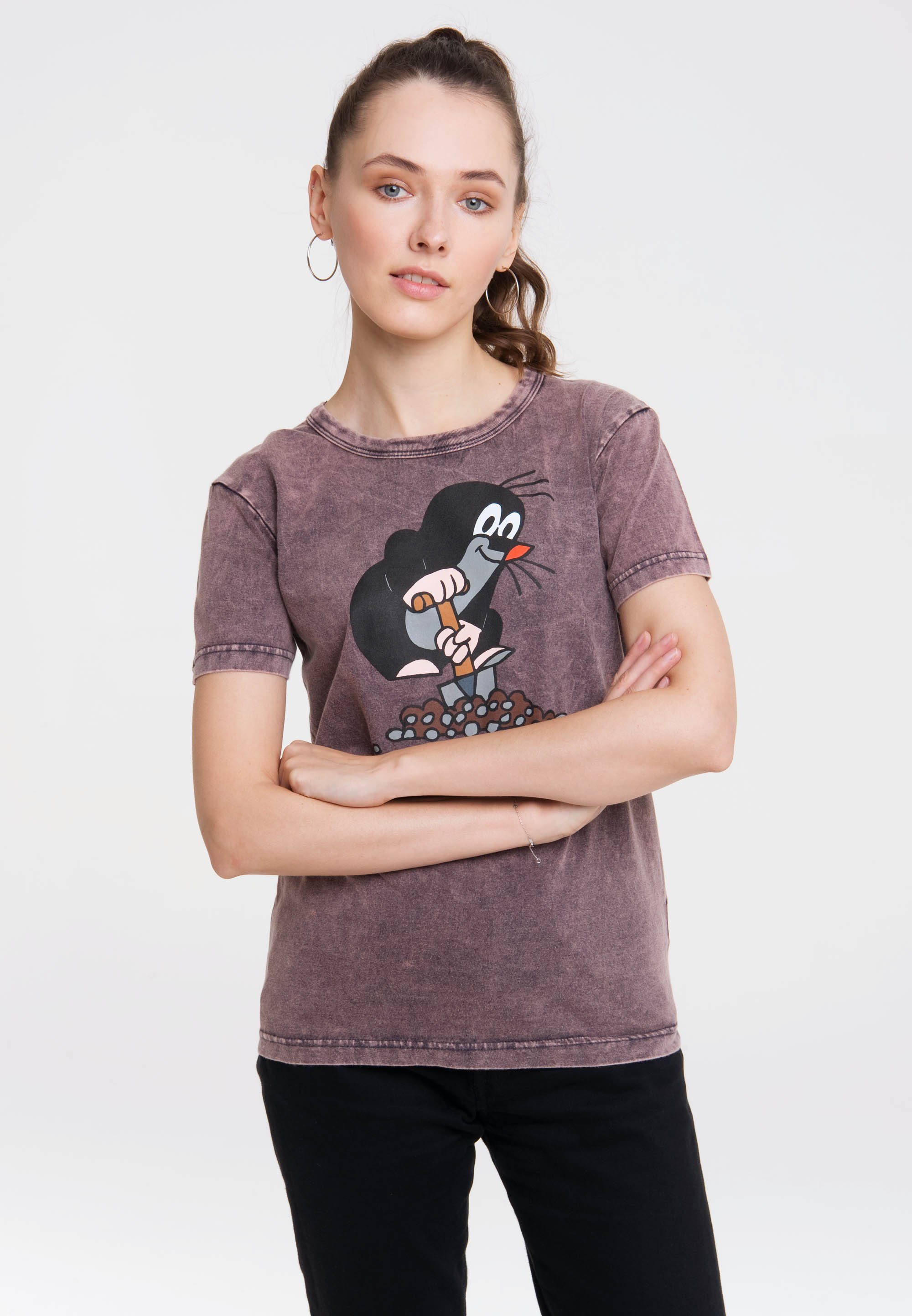 LOGOSHIRT T-Shirt Der kleine Maulwurf lizenziertem violett Print mit