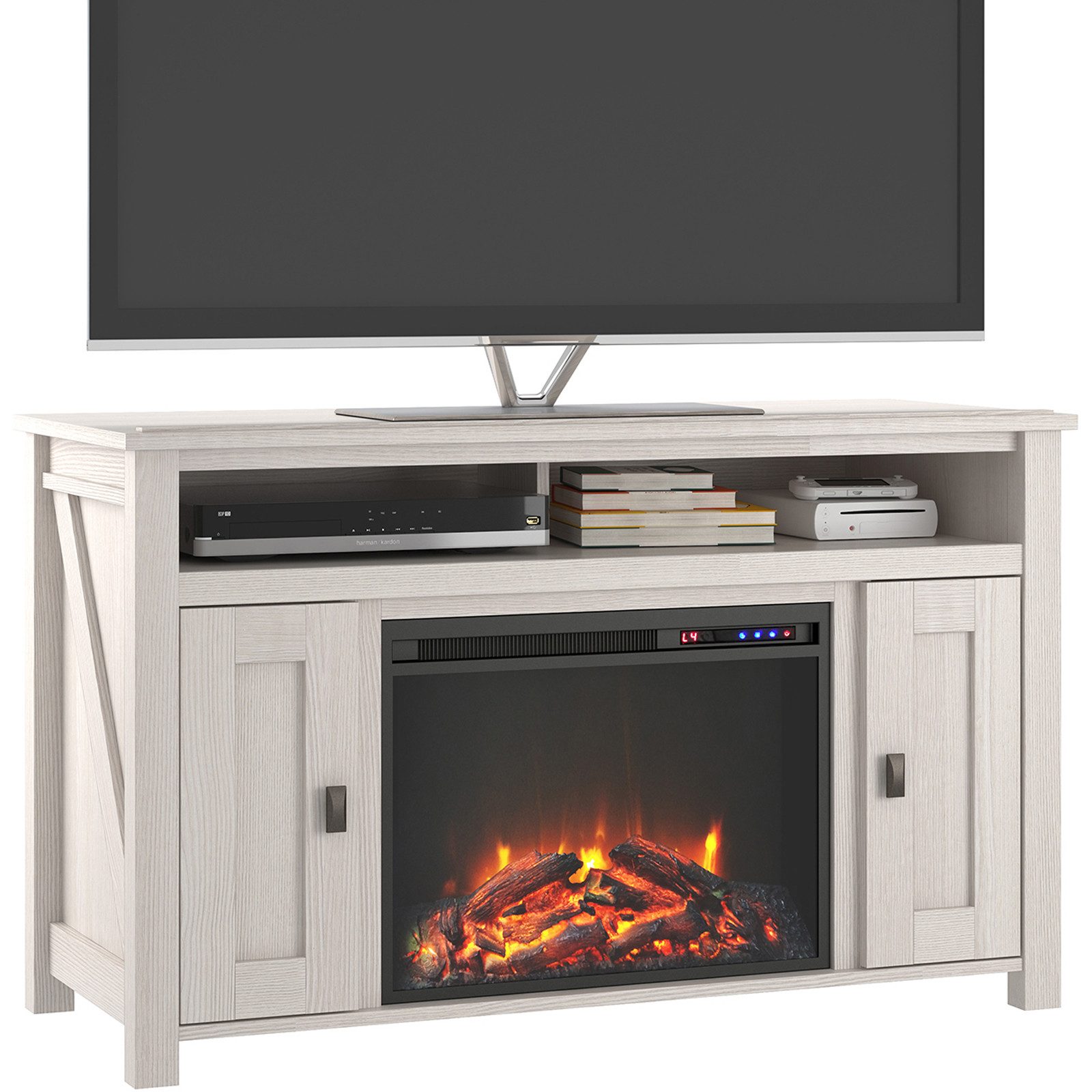 loft24 Kaminumbauschrank Farmington Sideboard mit Elektrokamin im Landhausstil