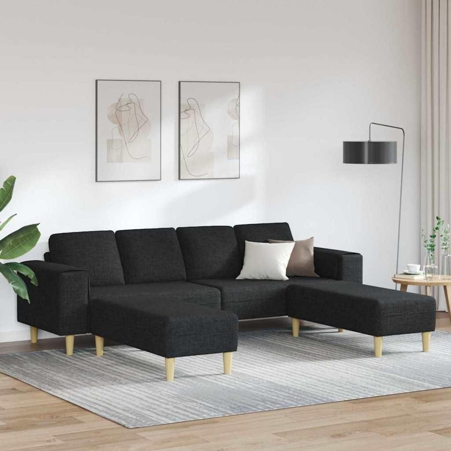 LuxusKollektion Ottomane Couch Wohnzimmer Samtbezug 250 x 188 x 76 cm-mit Ottomane Schwarz