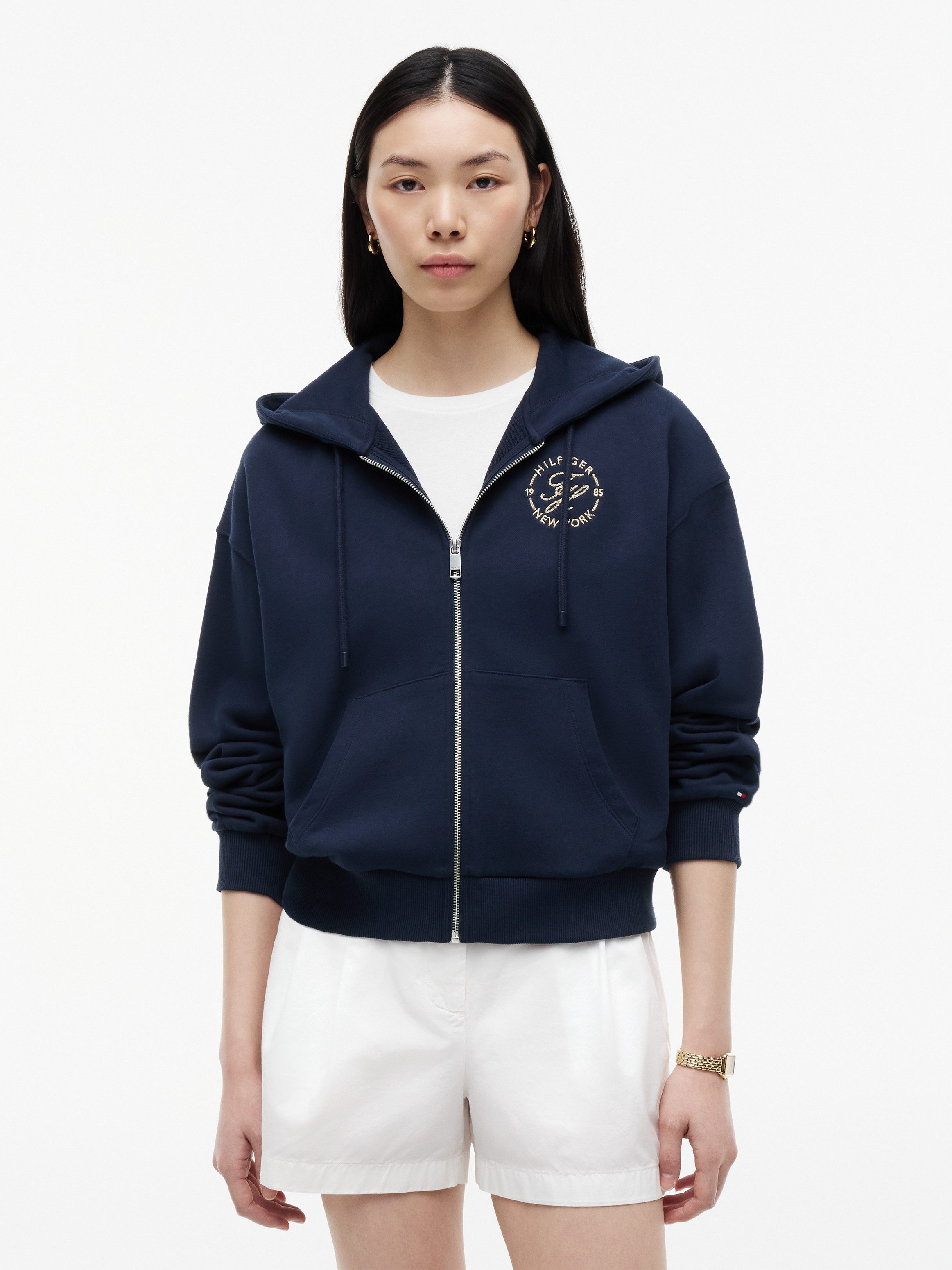 Tommy Hilfiger Kapuzensweatjacke TH ROUNDAL ZIP-UP HOODIE Baumwolle, Kapuze, Kängurutaschen