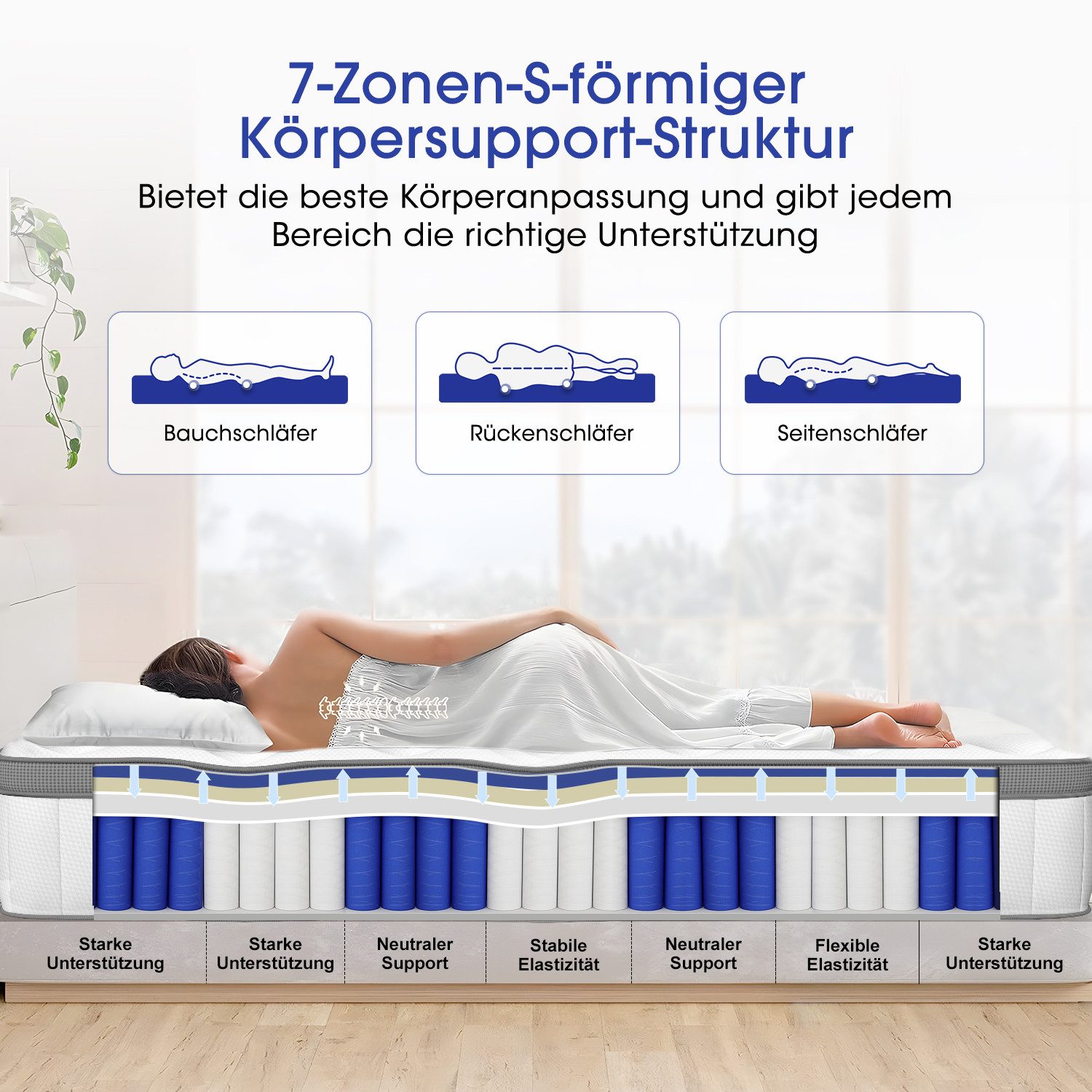 Taschenfederkernmatratze Matratze, 7-Zonen Federkernmatratze Matratzen, Hiazurm, 26 cm hoch, (EU-Qualitätszertifizierung, Atmungsaktiv, Orthopädisch,INTEGRIERTER TOPPER), Matratze 90x200 cm oder 180x200 cm, für Kinder und Erwachsen