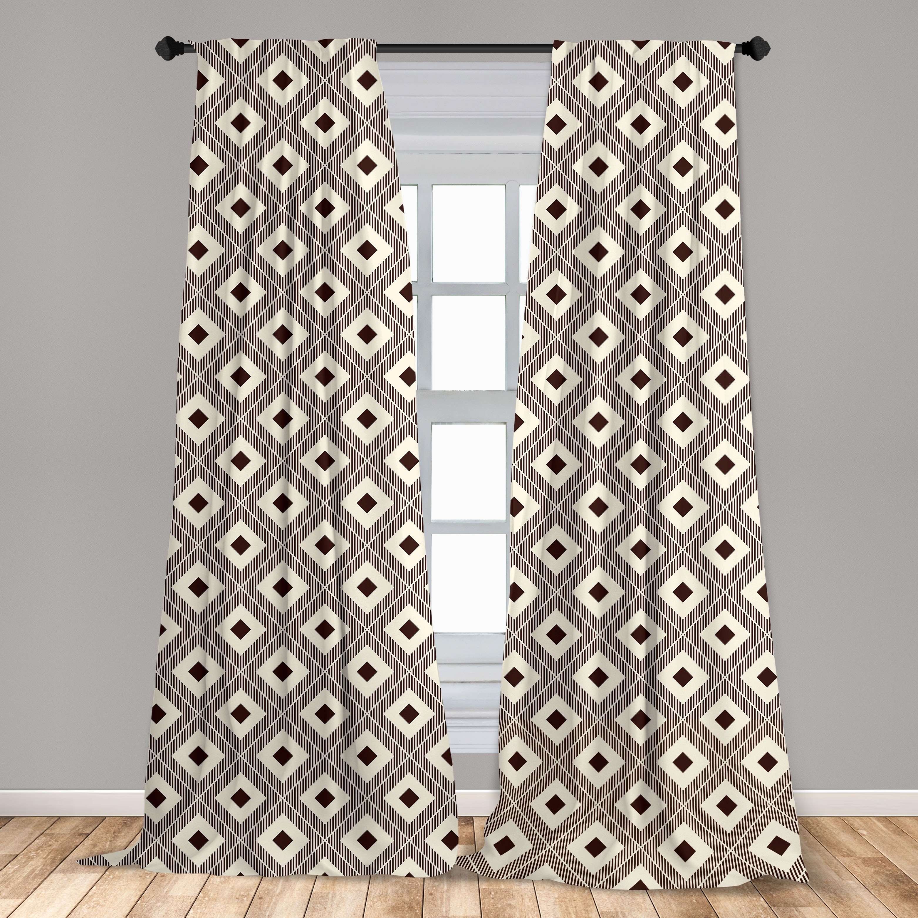 Gardine Vorhang für Wohnzimmer Abakuhaus, Rhombus Microfaser, Strips Dekor, Schlafzimmer Ikat und Bohemien