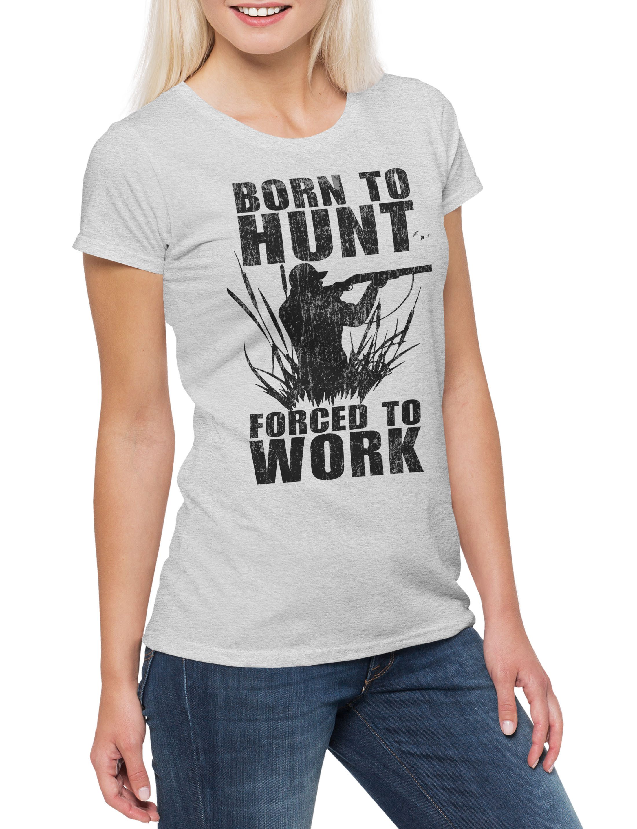 Urban Backwoods Print-Shirt Born To Hunt Damen T-Shirt Hirsch Reh Jagd Jäger Bär Geweih Deer Bear (1-tlg) Fun Hunt Antlers Hunter