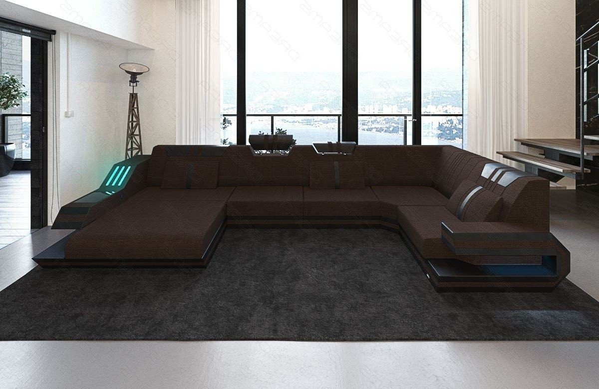 Dreams Sofa H Form Couch Polsterstoff U Ravenna wahlweise mit Strukturstoff Bettfunktion braun-schwarz Stoff Sofa Stoffsofa, Wohnlandschaft