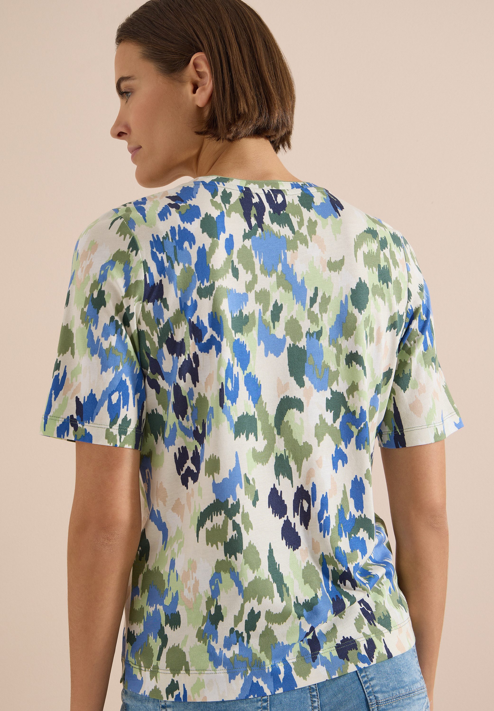 CECIL Kurzarmshirt Sommershirt im Tunika-Look mit grafischem Muster