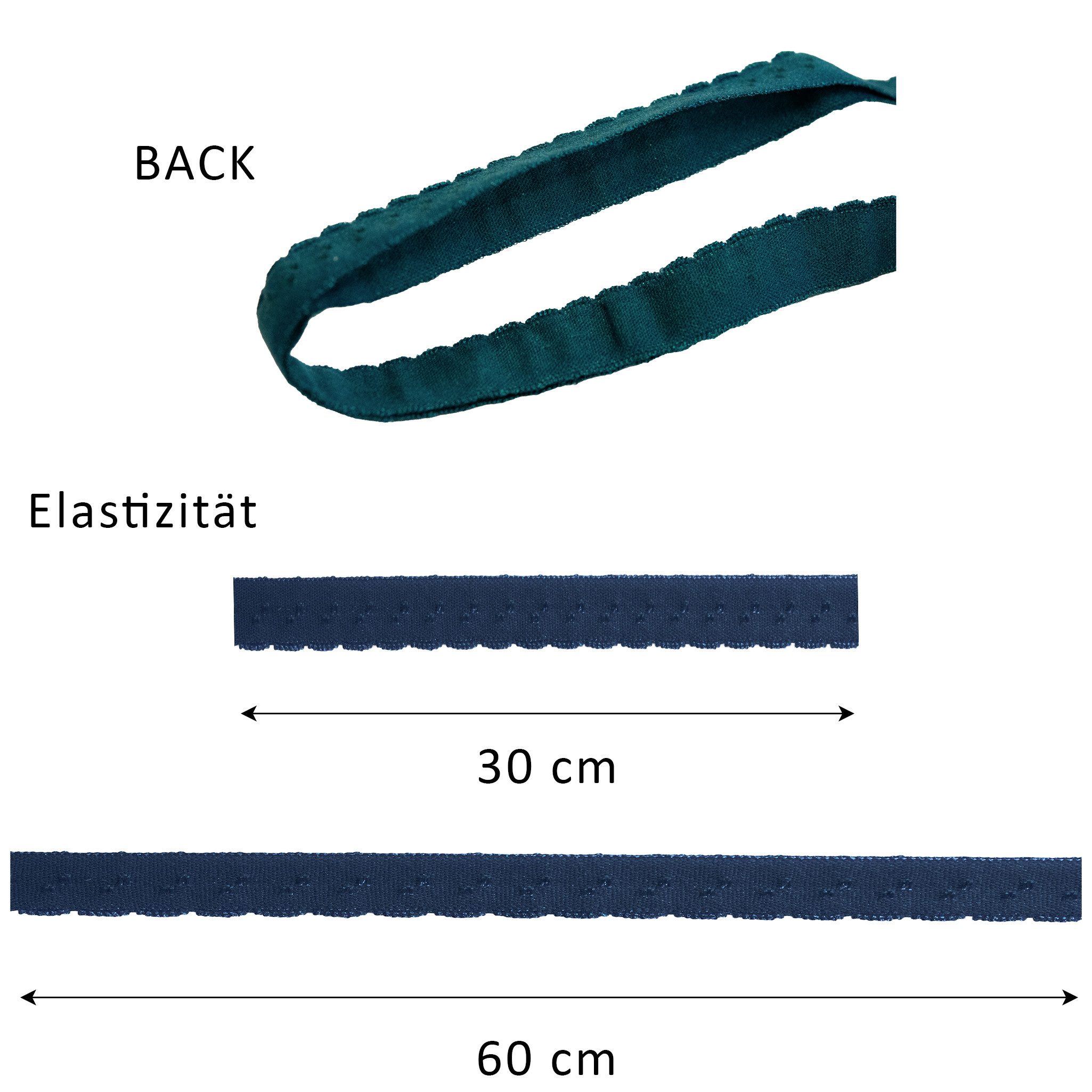 maDDma Bastelband Wäschegummi Faltgummi Ziergummi 12mm Faltgummi ab 1m Einfassband, schwarz
