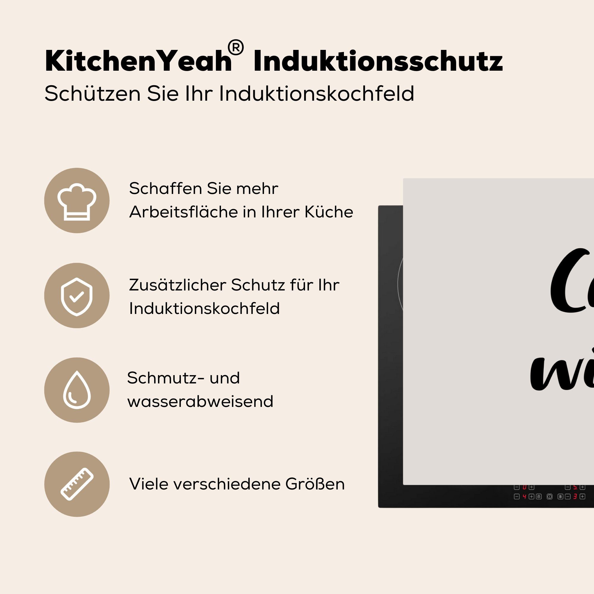 (1 küche 83x51 mit Vinyl, Kochen - für Induktionsschutz Kochen Liebe cm, MuchoWow -, Ceranfeldabdeckung, Herdblende-/Abdeckplatte tlg), Arbeitsplatte Zaubersprüche - -