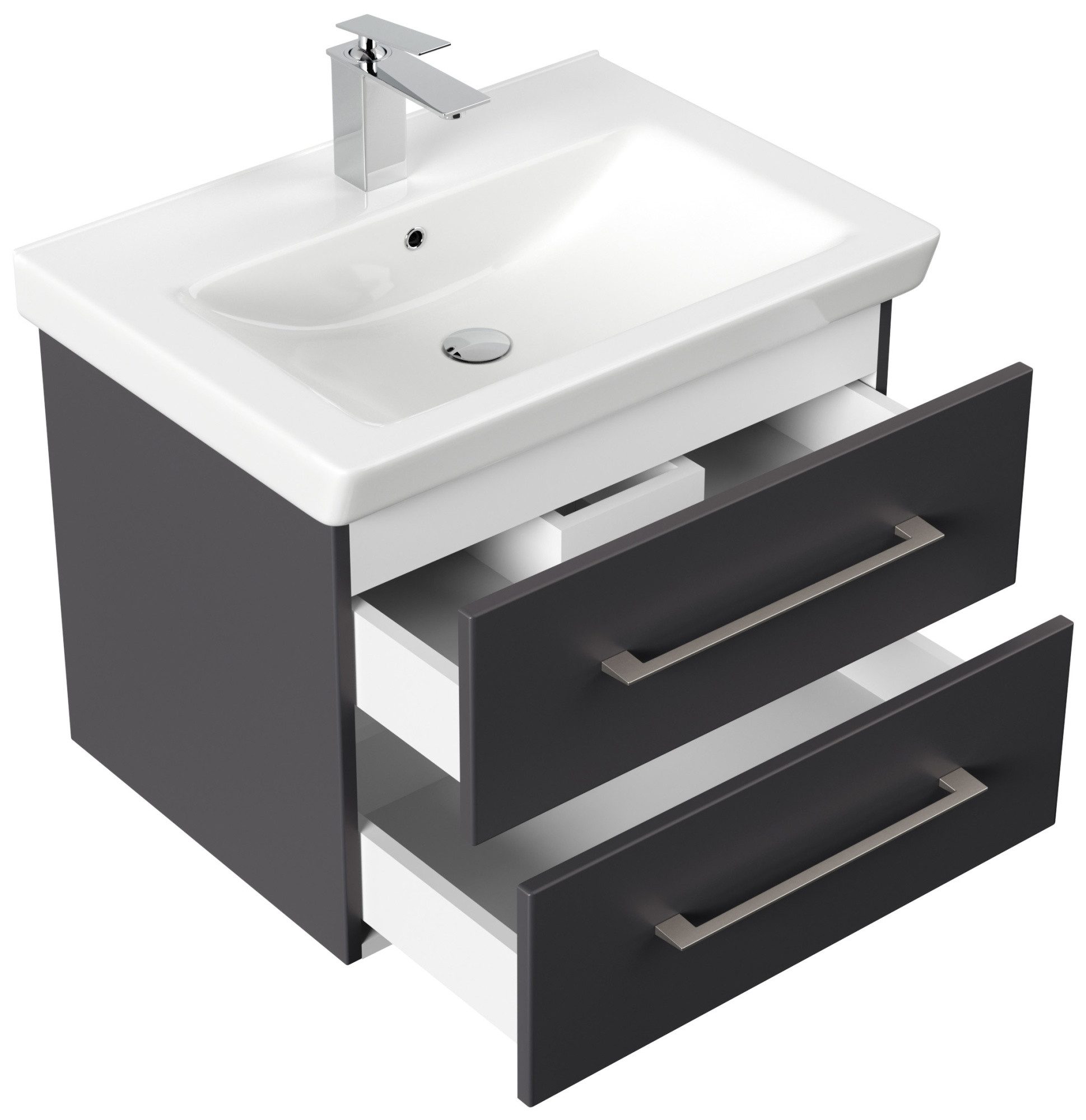 Magnolia Home Waschtisch Badmöbel City 65cm mit V&B Subway 2.0 Waschbecken SoftClose Anthrazit