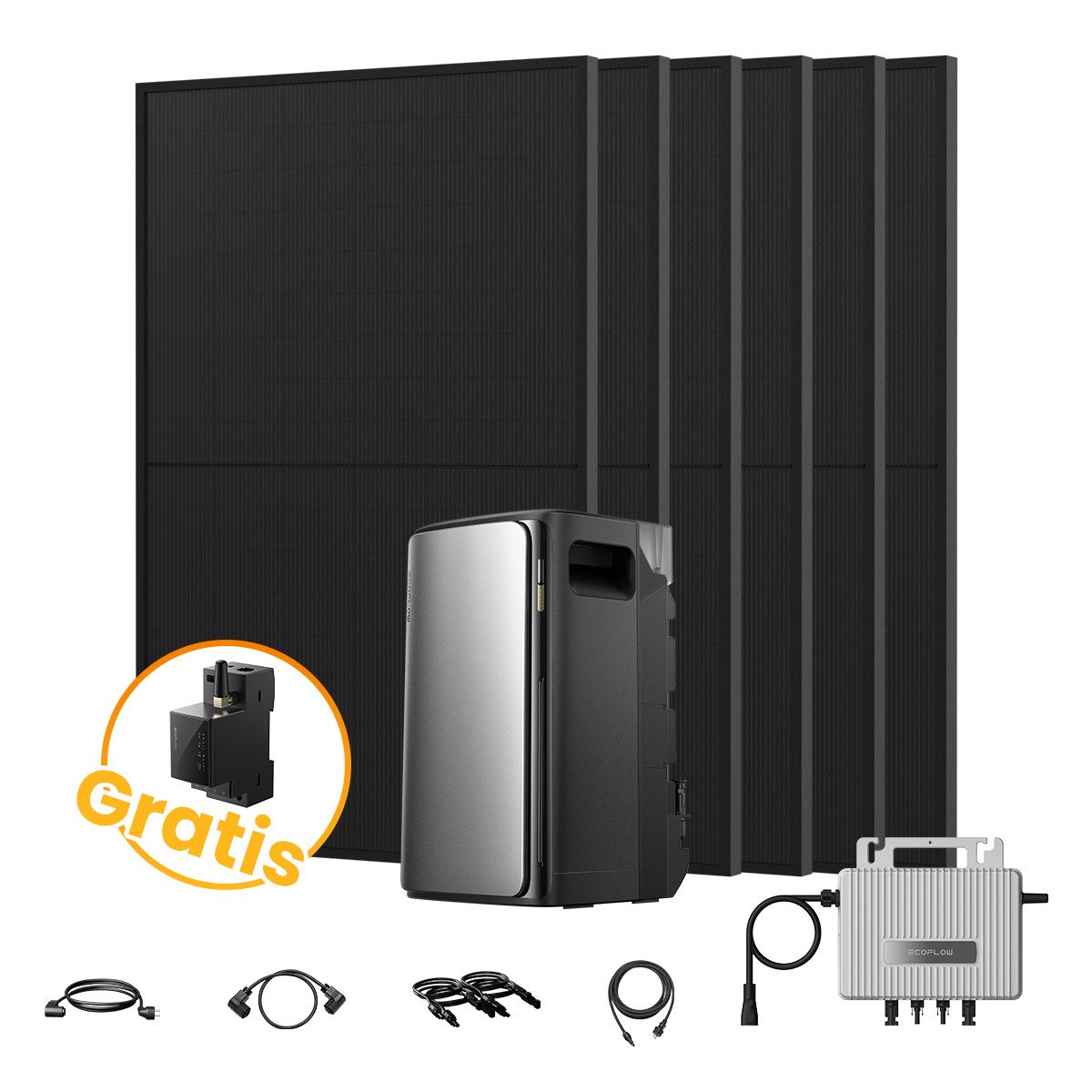 Ecoflow Balkonkraftwerk 2730W EcoFlow Stream Ultra mit 800W Wechselrichter, AC Pro Akku, (Smart Meter und 6x 455Wp Full Black im Lieferumfang enthalten), 2000 W Solareingang (4 MPPTs) mit 800W Mikro-Wechselrichter