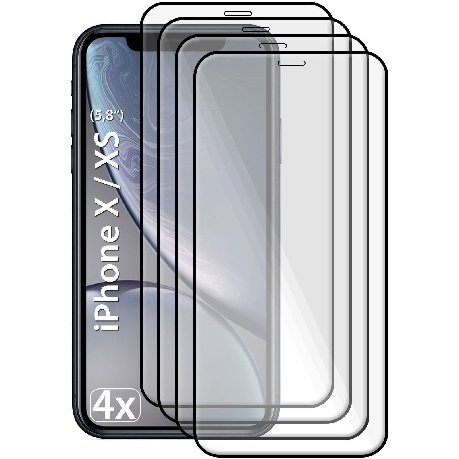 Dooloo Schutzfolie 4x Ultraglas HD Panzerglas für iPhone XS, iPhone X,  (Spar-Set, 4-St), Fullcover 9D Panzerfolie