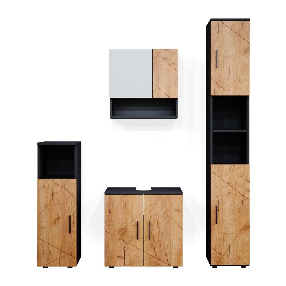 Vicco Badmöbel-Set Irma, Goldkraft Eiche/Anthrazit, 4-teilig, (4-er Set, 4-St., 4er Set)