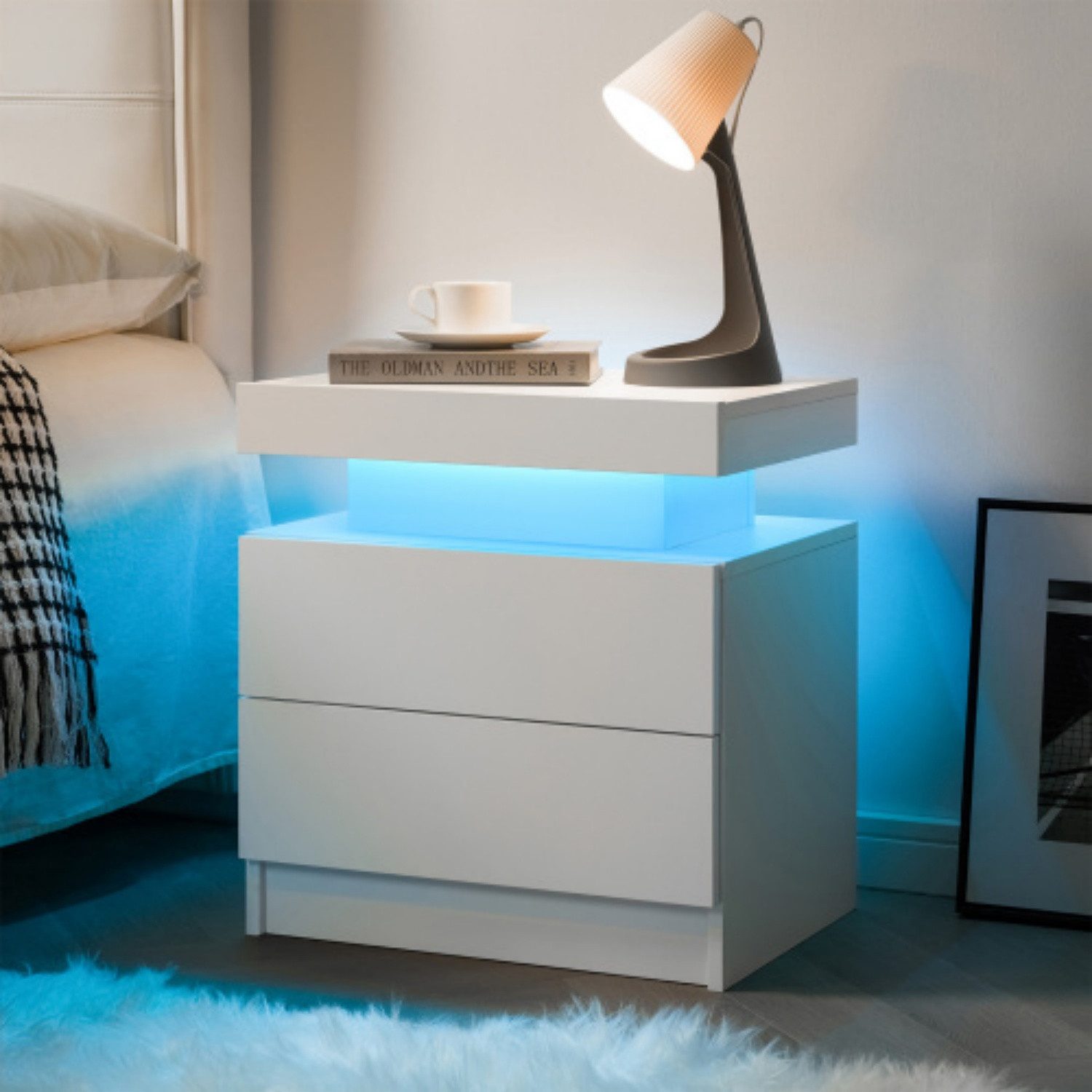 ANYSUN Nachtkonsole Nachttisch mit LED, Nachtkonsole mit 2 Schubladen & Stauraum, Mit einstellbarer Lichtfarbe, für Schlaf-, Wohn-, Büro- & Gästezimmer