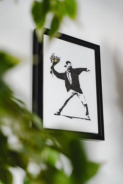 AvantgART Leinwandbild Leinwandbild, Wandbilder mit Rahmen, Wand Deko, Banksy Kunstdruck, Flower thrower