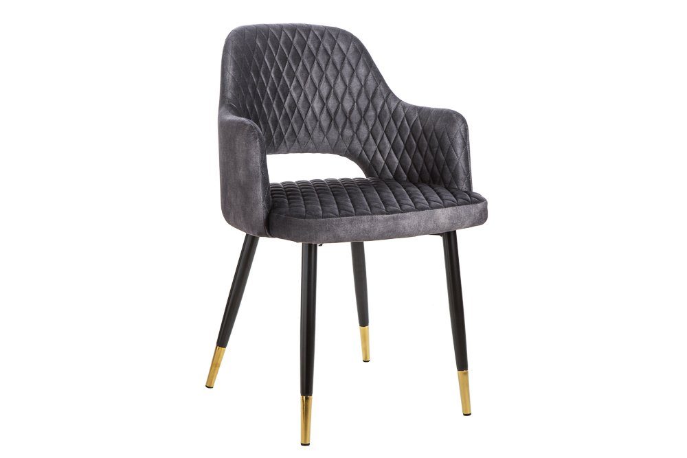 riess-ambiente 4-Fußstuhl PARIS grau / schwarz gold (Einzelartikel, 1 St), Esszimmer · Samt · Metall · mit Armlehne · Ziersteppung