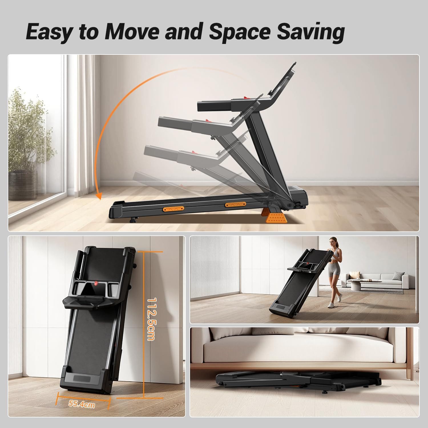 BAYMATE Laufband 12 voreingestellte Programme Für Zuhause (3-in-1-Laufband mit 15 % Steigung, leises Laufband für Büro-Fitnessstudios, 3 PS elektrischer Lauftra – Bild 4 von 5