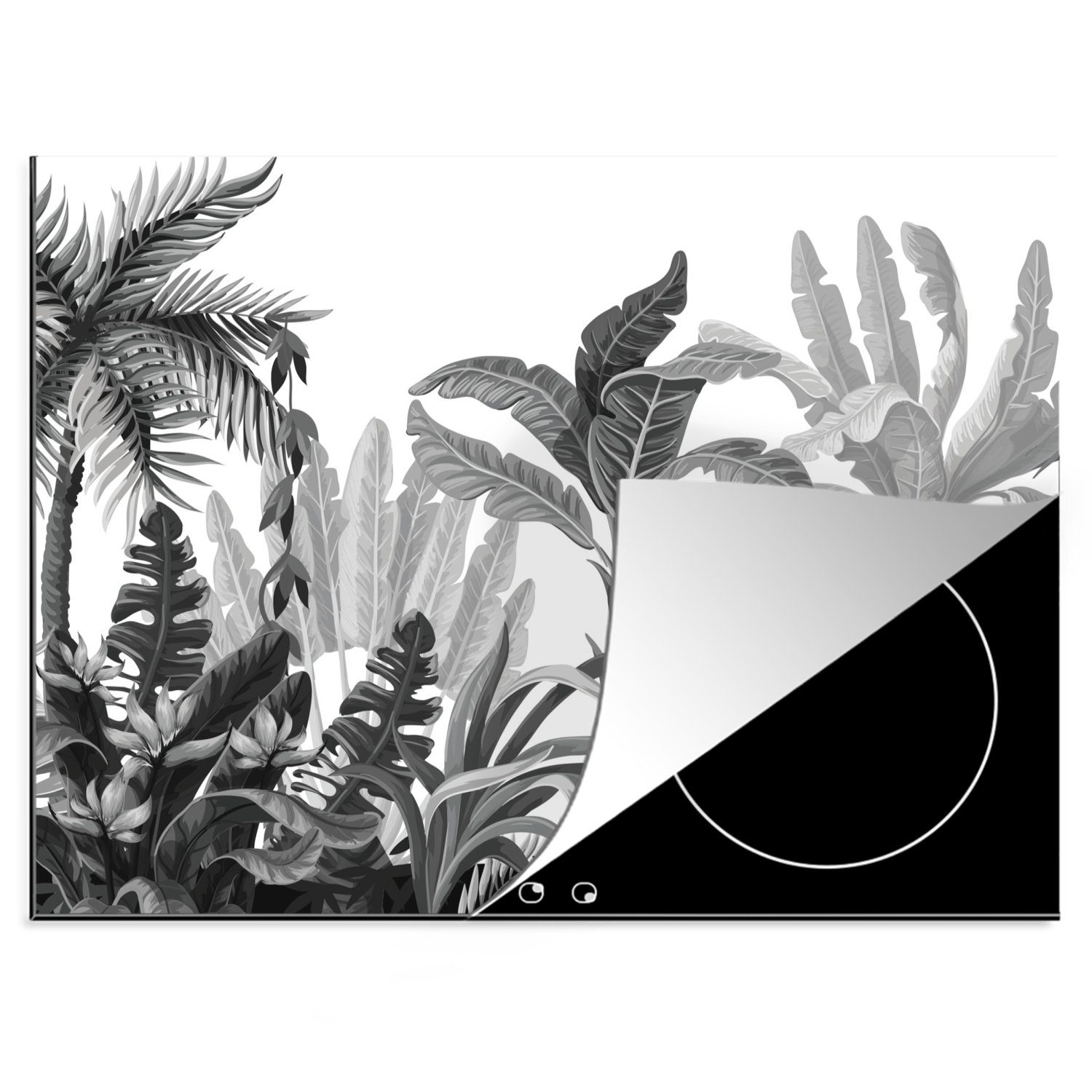 Blätter, - Mobile - Arbeitsfläche Herdblende-/Abdeckplatte Ceranfeldabdeckung tlg), cm, 70x52 Vinyl, nutzbar, Dschungel MuchoWow Design (1