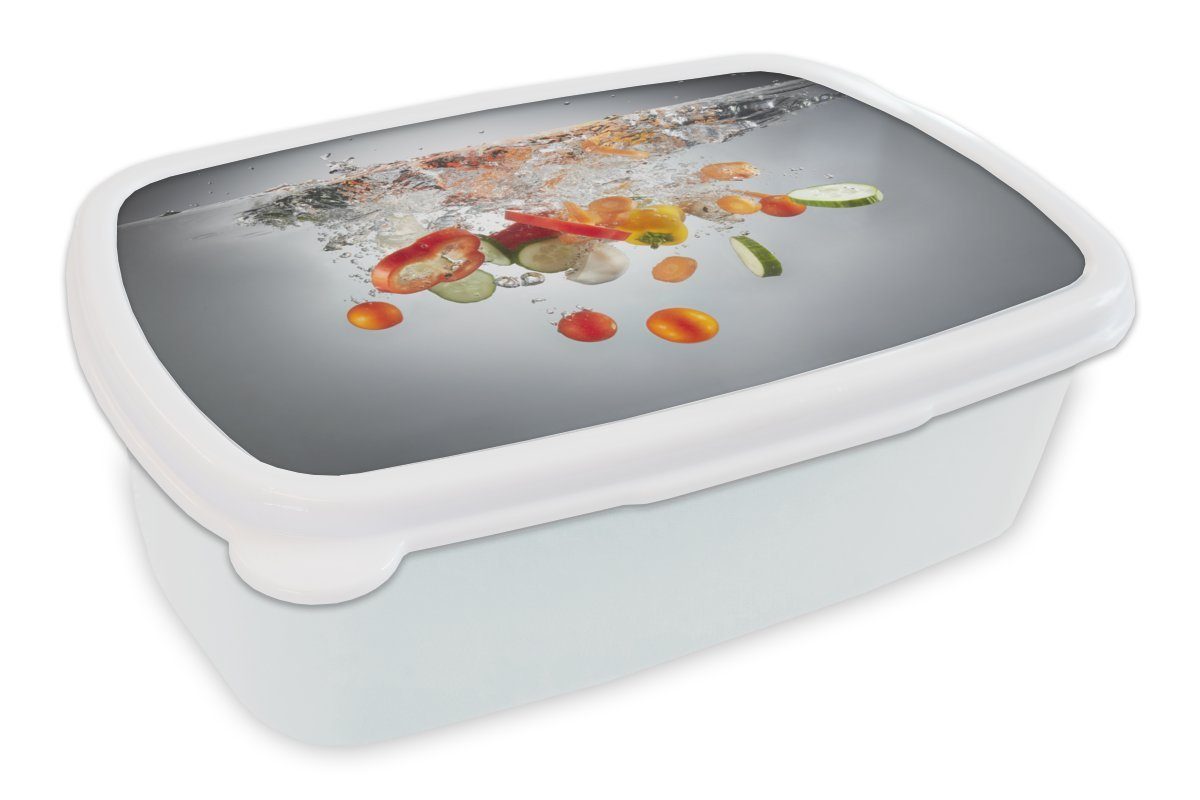 MuchoWow Lunchbox Gemüse - Wasser - Gurke, Kunststoff, (2-tlg), Brotbox für Kinder und Erwachsene, Brotdose, für Jungs und Mädchen weiß