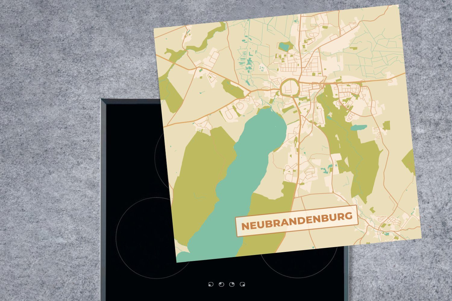 MuchoWow Vintage Neubrandenburg Karte tlg), Arbeitsplatte - 78x78 - Ceranfeldabdeckung, (1 Stadtplan, - für Herdblende-/Abdeckplatte cm, küche Vinyl,