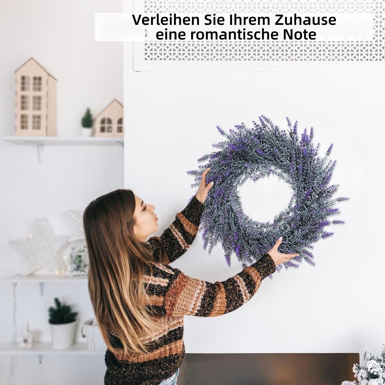 FOUORTUNATE-BEE Dekokranz 40cm Künstlicher Lavendelkranz in Lila, Frühlings- & Sommerkranz für Hochzeit und Fenster – Bild 5 von 5