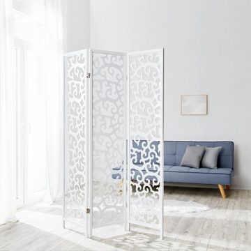 Homestyle4u Paravent Raumteiler Holz Trennwand spanische Wand Sichtschutz Weiß, 3-teilig