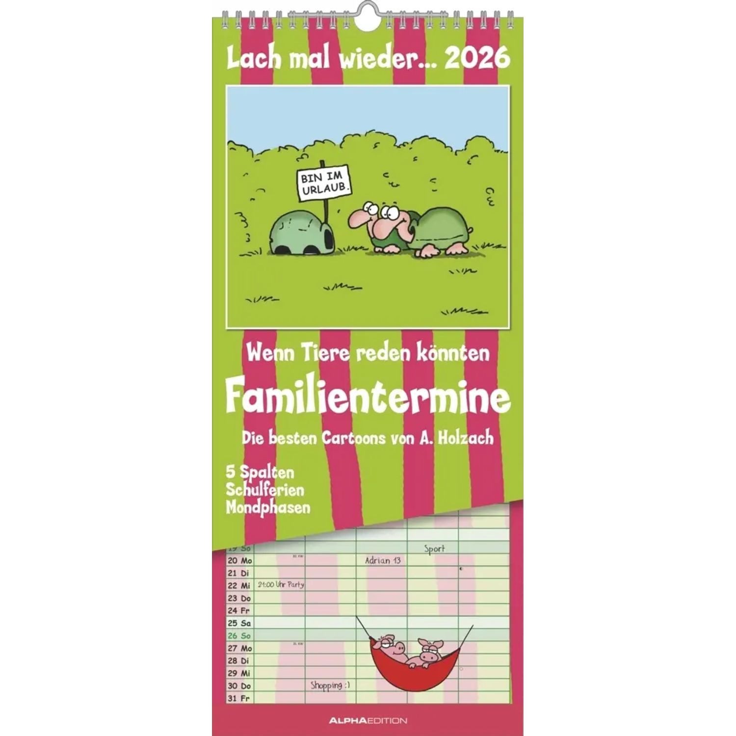 Alpha Edition Wandkalender Alpha Edition - Lach mal wieder... Familienplaner 2026 - 19,5×45 cm...