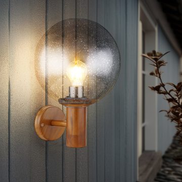 etc-shop Außen-Wandleuchte, Leuchtmittel nicht inklusive, Außenleuchte Wandlampe Gartenleuchte ALU Glas Edelstahl Holzoptik