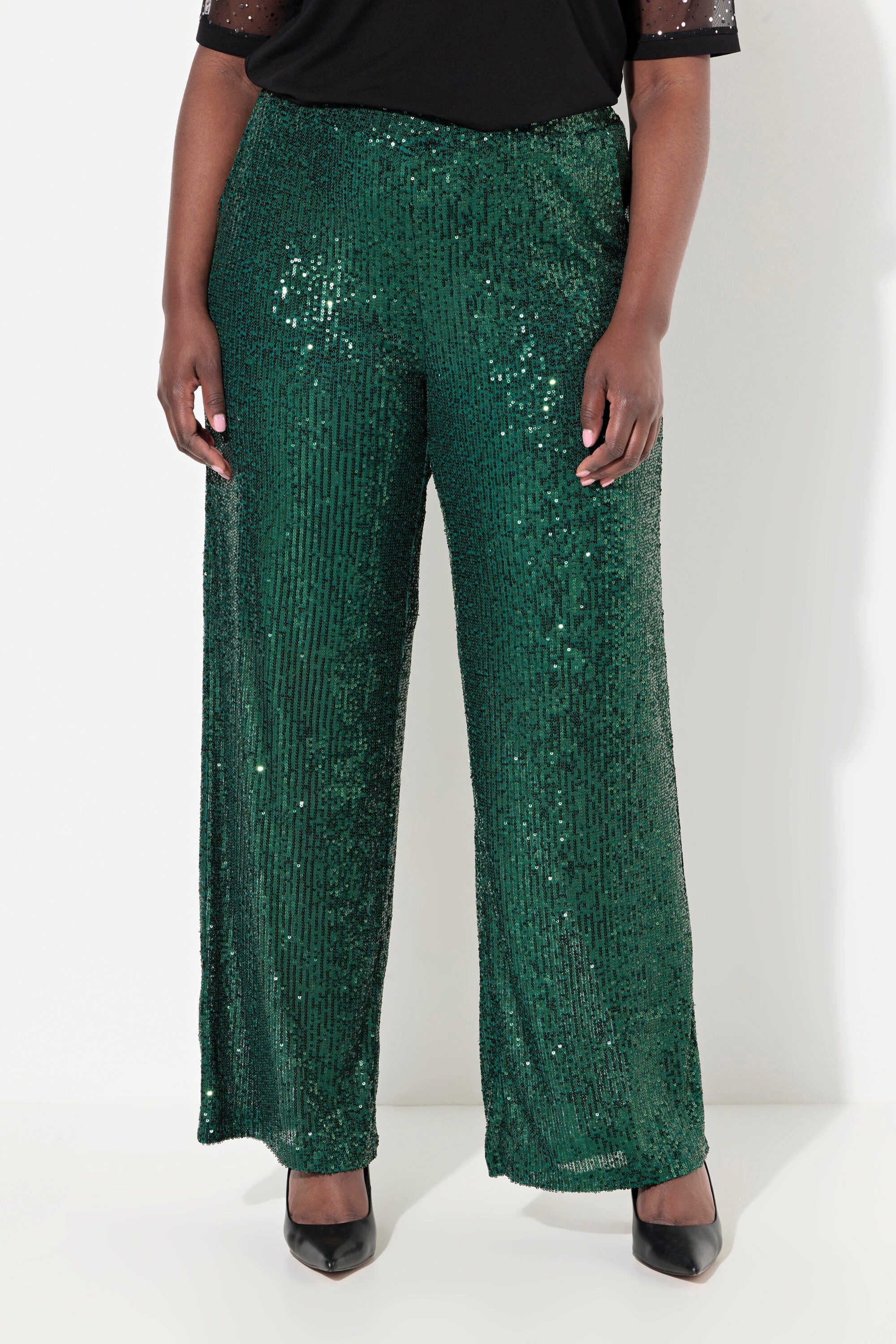 Ulla Popken Schlupfhose Hose weites Bein Pailletten Elastikbund günstig online kaufen