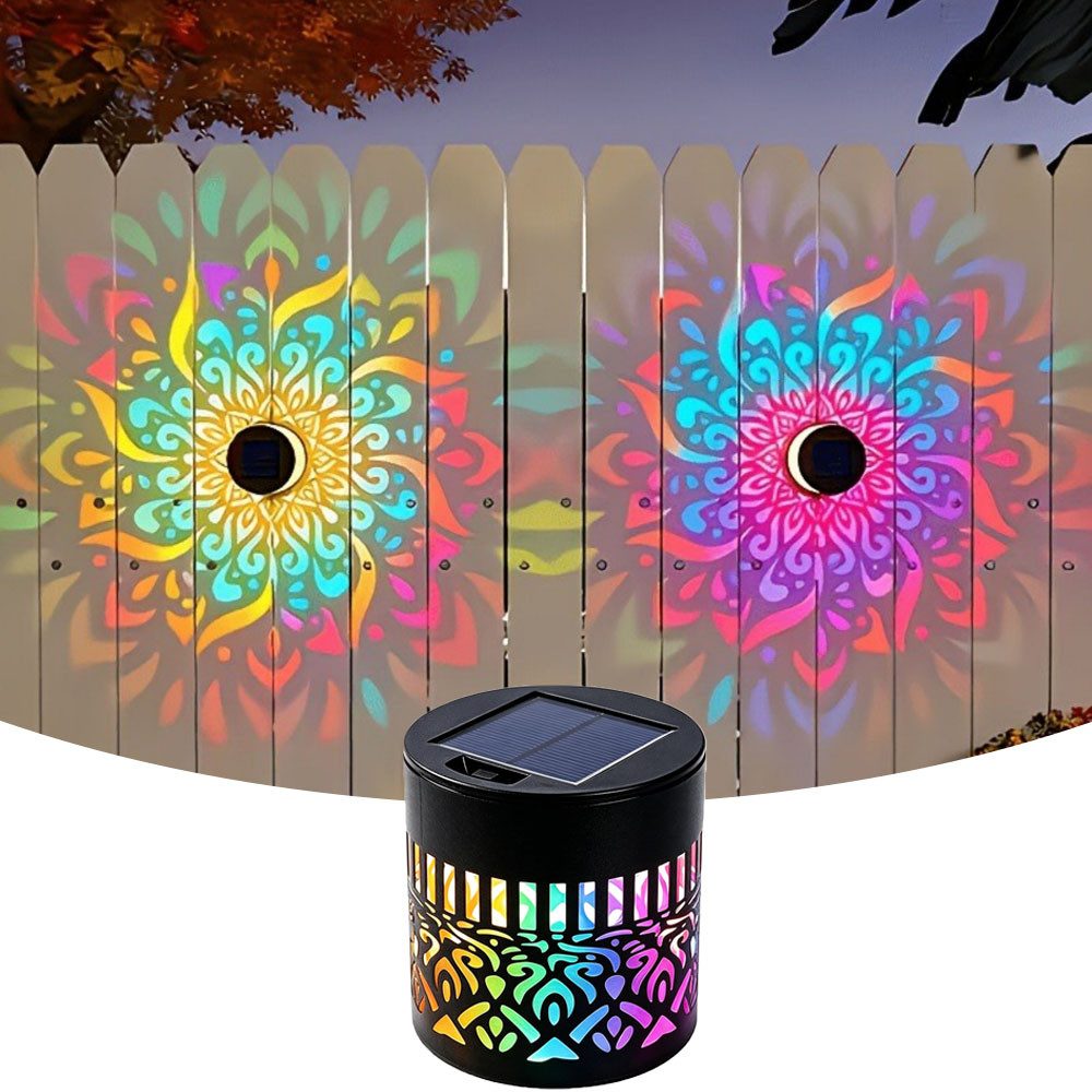 QUBEBU LED Solarleuchte 1/2/4 Stück Solarlaterne Mandala Wandleuchte, Solarlampen für Außen, LED fest integriert, 7 Farben RGB Wandlamp, Decorative Solar Mandala Lights Gartendeko, LED Gartenleuchte, Solarlaterne für Hof Rasen Wege Terrasse Yard Dekor
