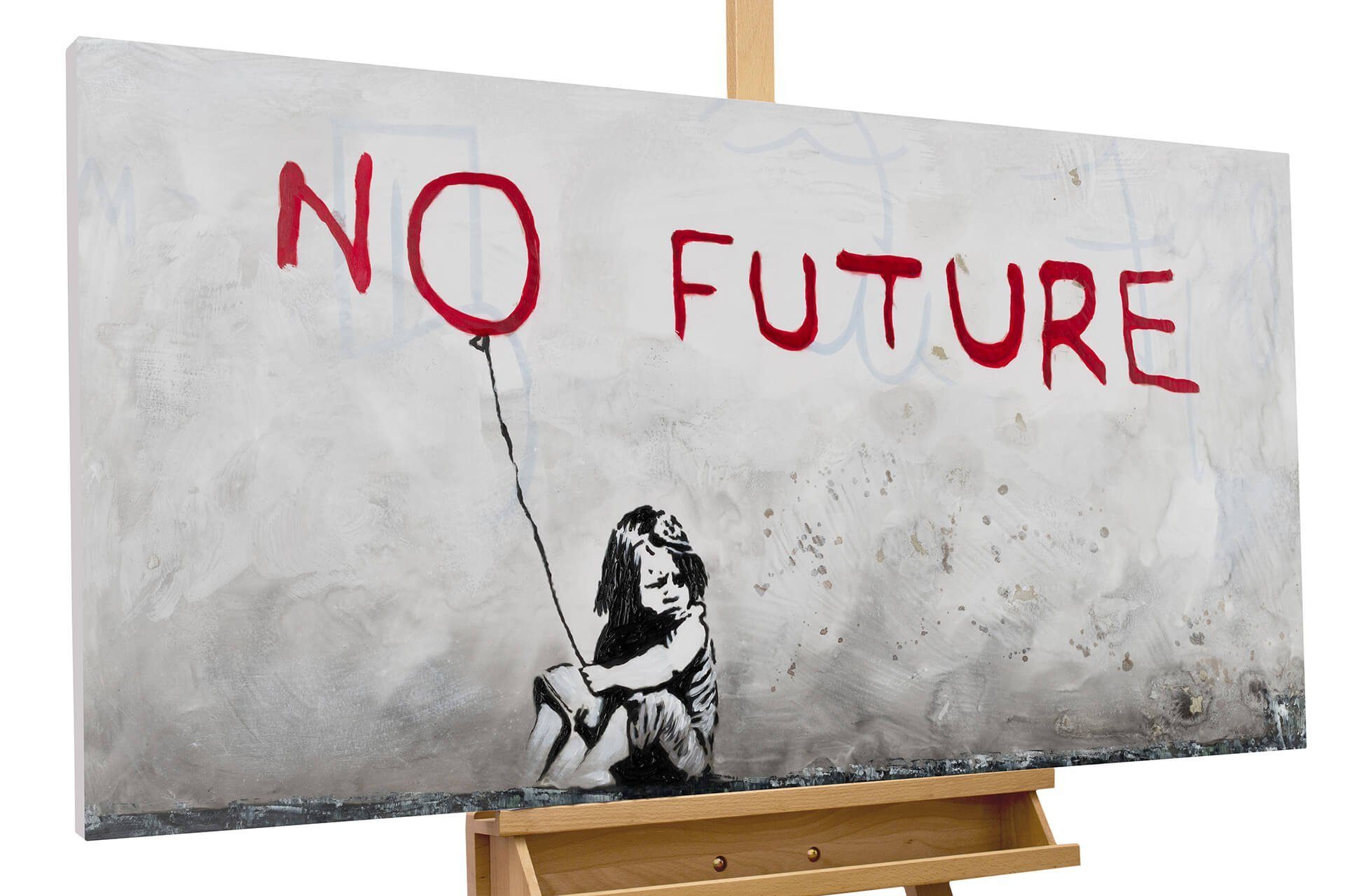 KUNSTLOFT Gemälde Banksy's No Future 120x60 cm, Leinwandbild 100% HANDGEMALT Wandbild Wohnzimmer