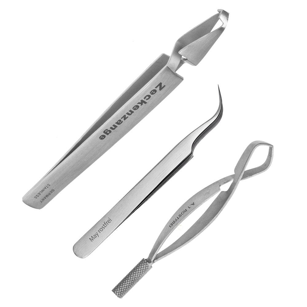 Präzisionspinzette Zeckenentferner Set (3-teilig Edelstahl), Zeckenzange & Pinzetten