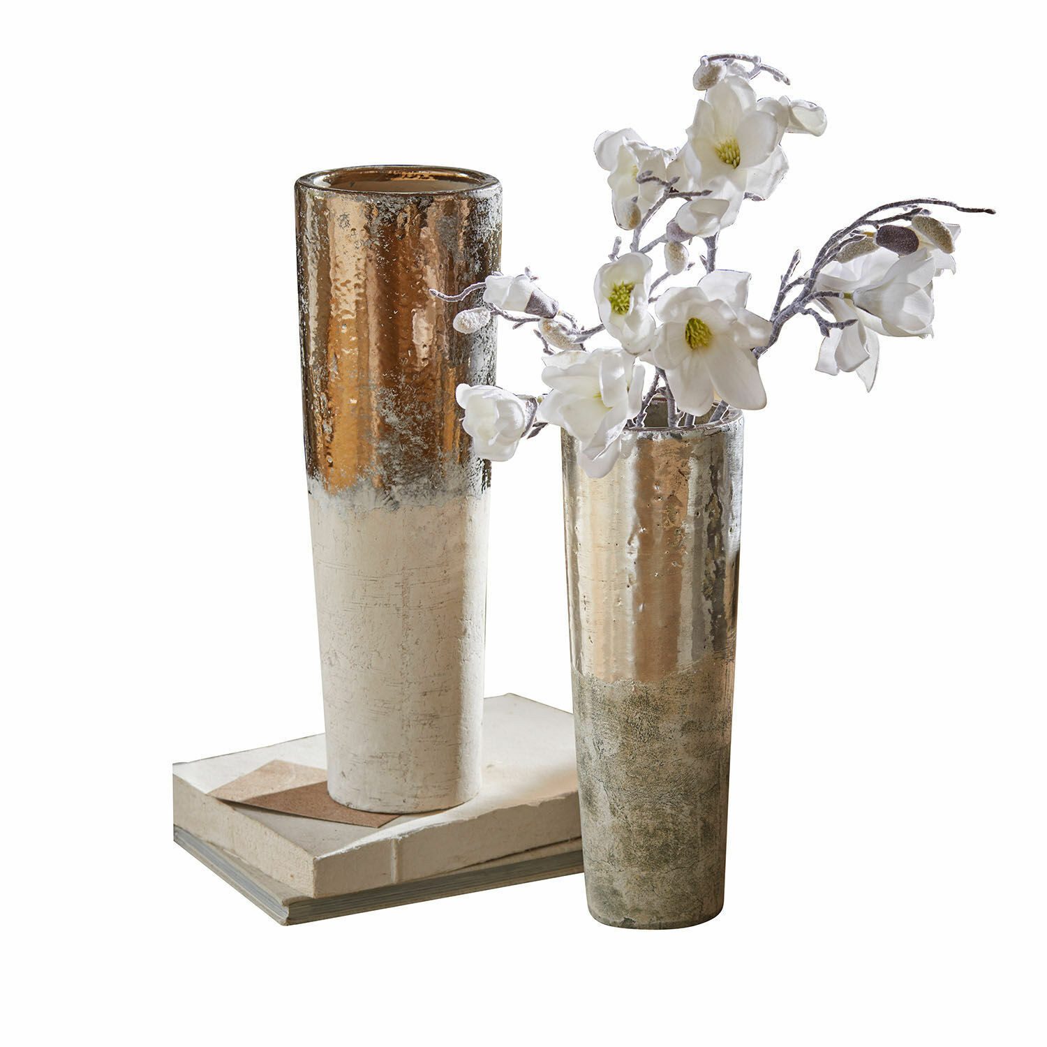 Mirabeau Tischvase Vase 2er Set Tameena silber/creme günstig online kaufen