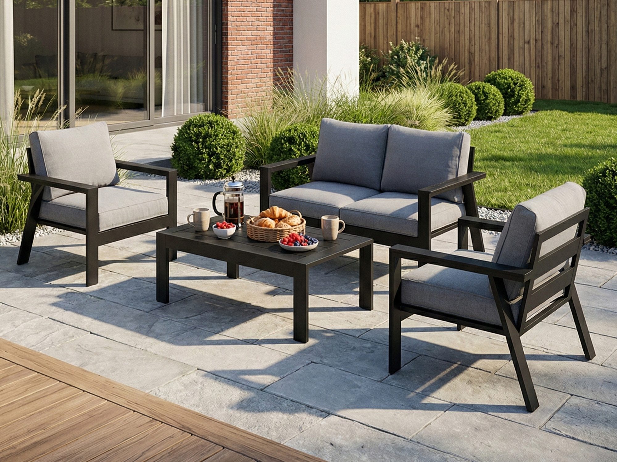 Gartenlounge-Set Balkonmöbel Set 4 Personen Aluminium Wetterfest