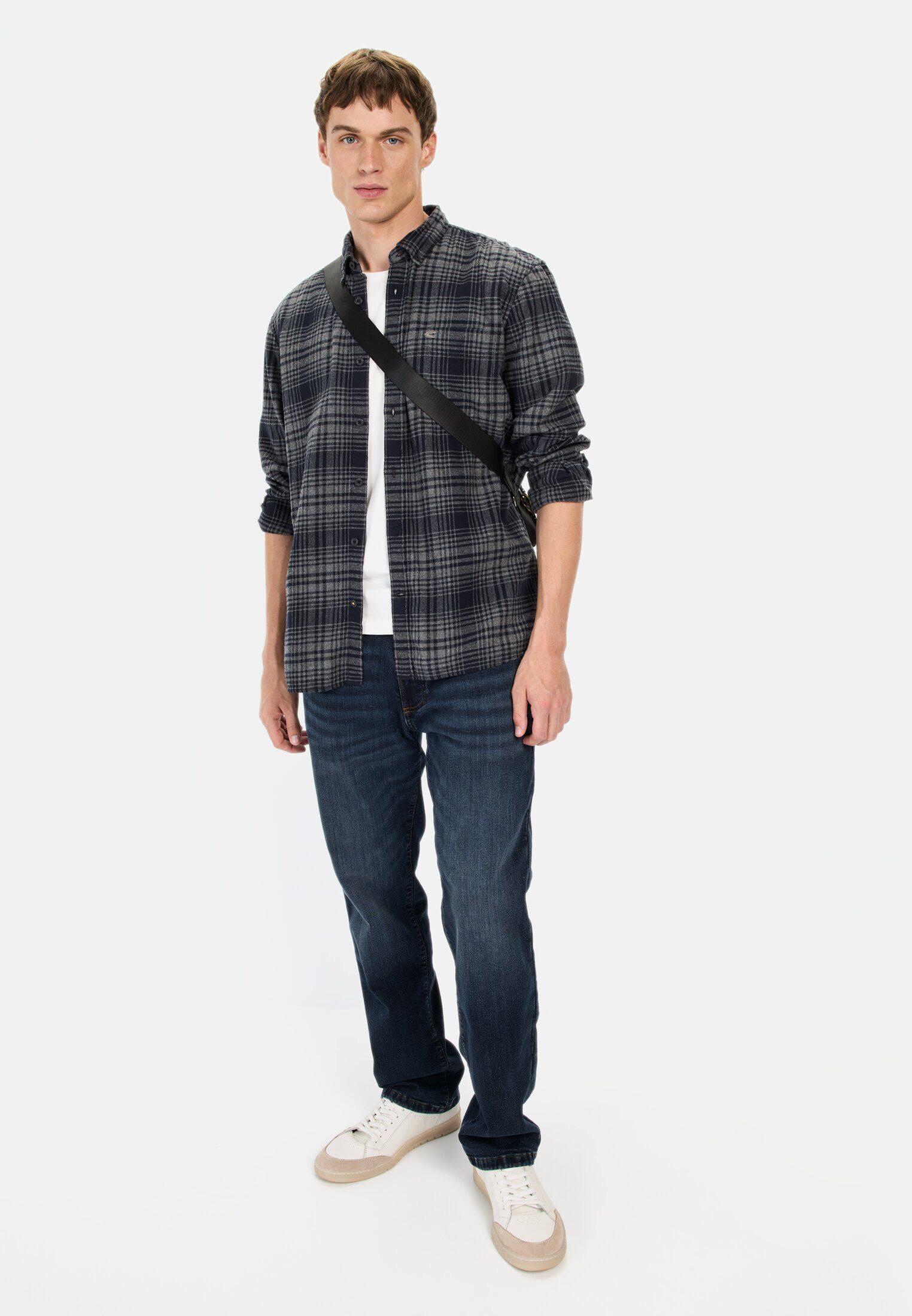 camel active Langarmhemd Langarmhemd mit Karomuster Langarm Button-Down