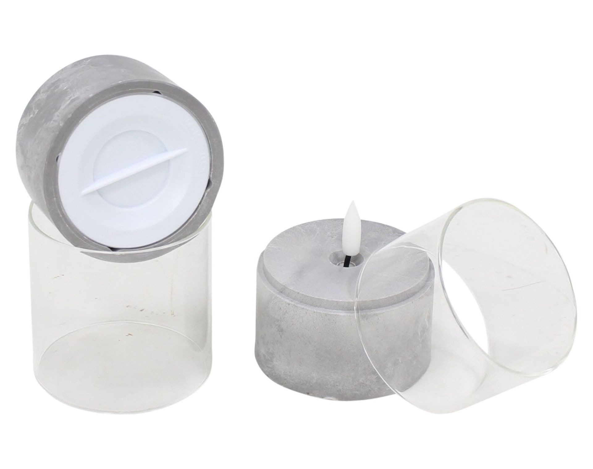 Home-trends24.de Teelichthalter LED Teelicht Kerzen Halter Beton Optik Garten Terrasse Deko 2er-Set (2 St)