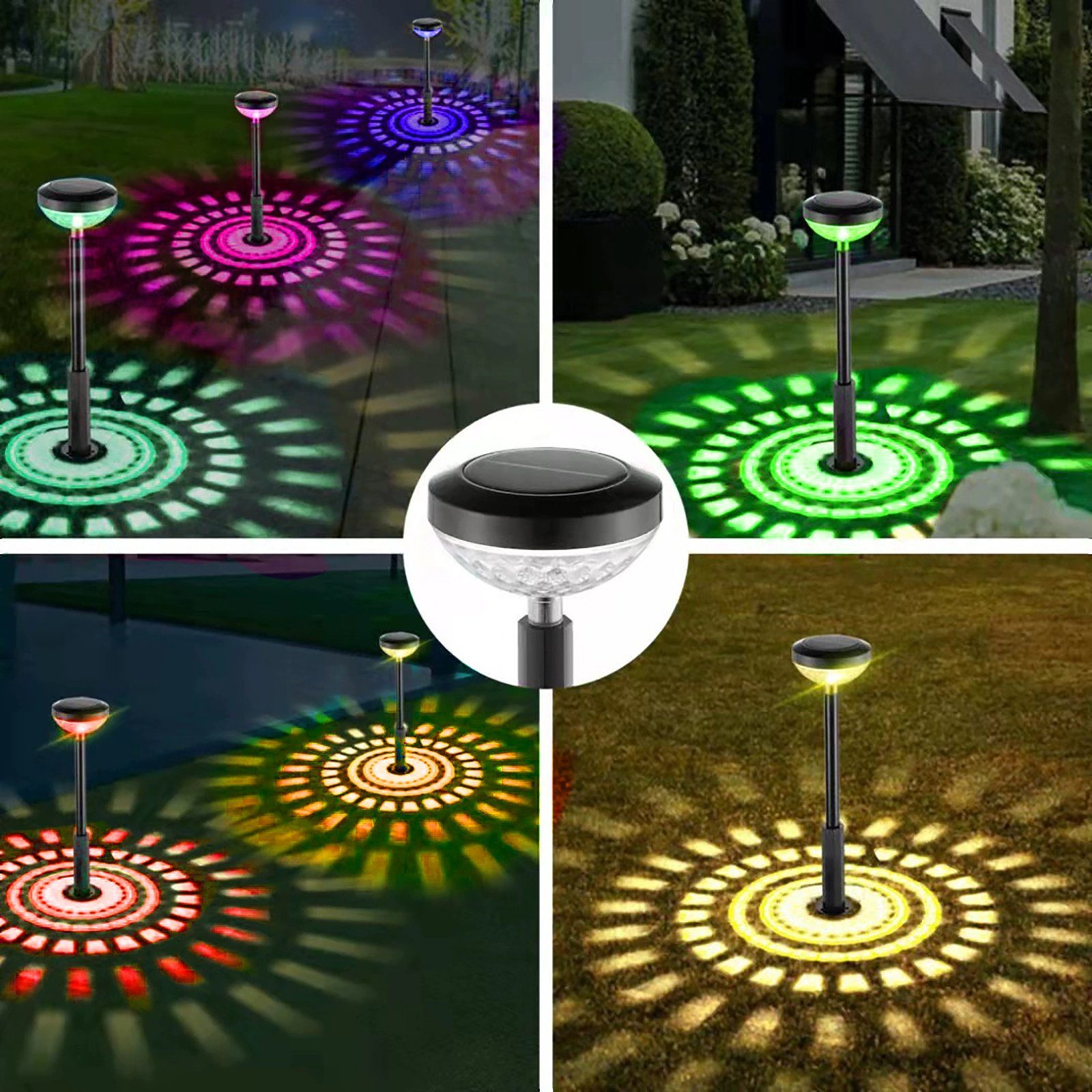 Solarleuchten Solarlampen Modi-Warm/RGB-Farbwechsel CALIYO Solar Warmes Außen Wegeleuchte Garten, Garten, Gartenleuchte Licht, Warm/RGB-Farbwechsel, 2 mit für Stück RGB-Farbverlauf, 4