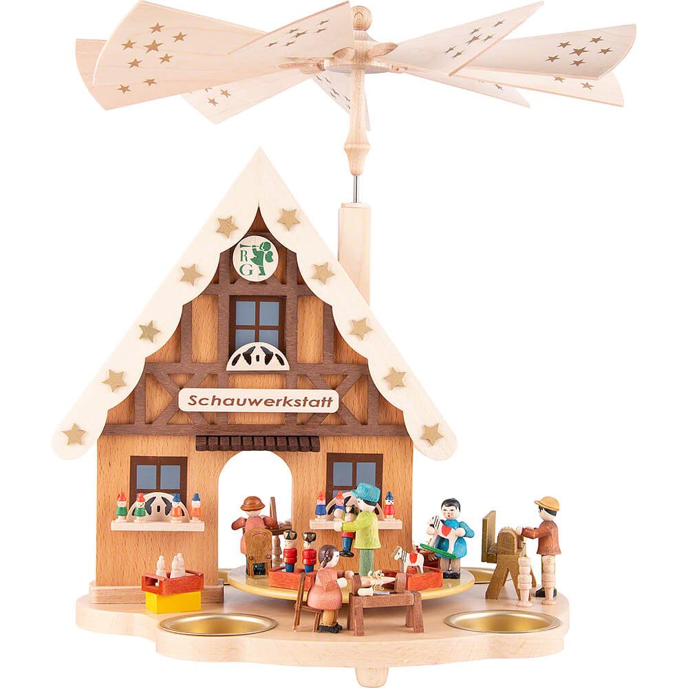 Erzgebirgische Volkskunst Richard Glässer GmbH Weihnachtspyramide 1-stöckige Pyramide Haus Schauwerkstatt (29cm) von Richard Glässer