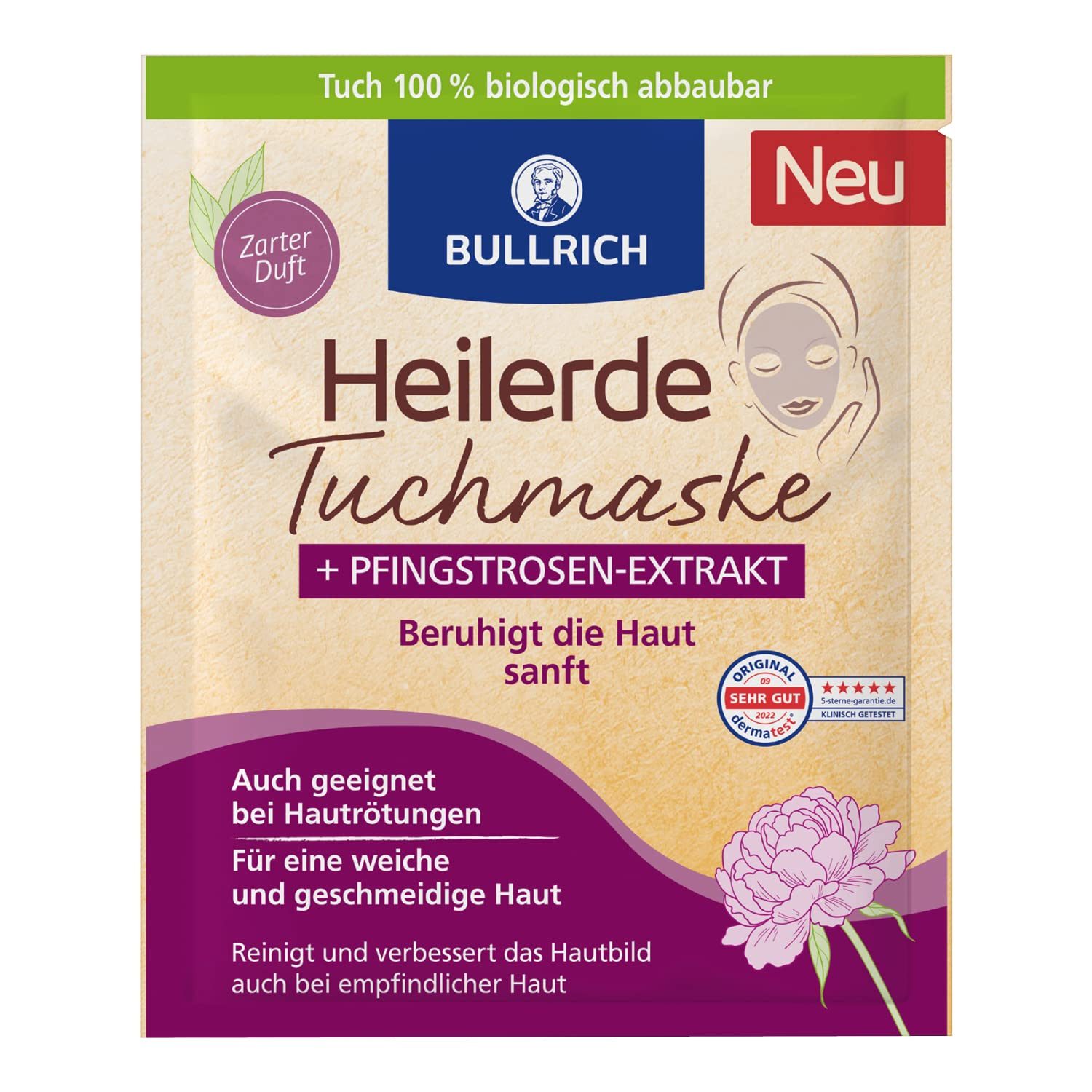 Gesichtsmaske Heilerde Tuchmaske + Pfingstrosen-Extrakt