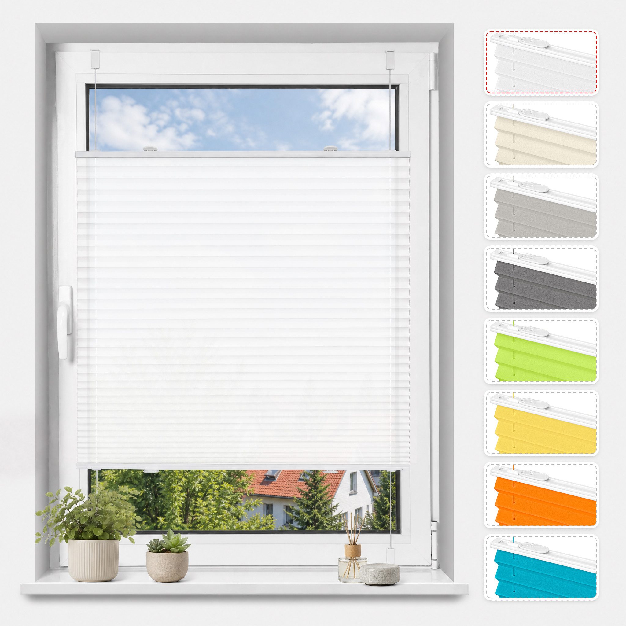 Vkele Plissee ohne Bohren Easy Fix Klemm Faltrollo, verspannt Fenster Rollo, Klemmfix,Klemmträger, Jalousie für Tür & Fenster Sichtschutz Sonnenschutz