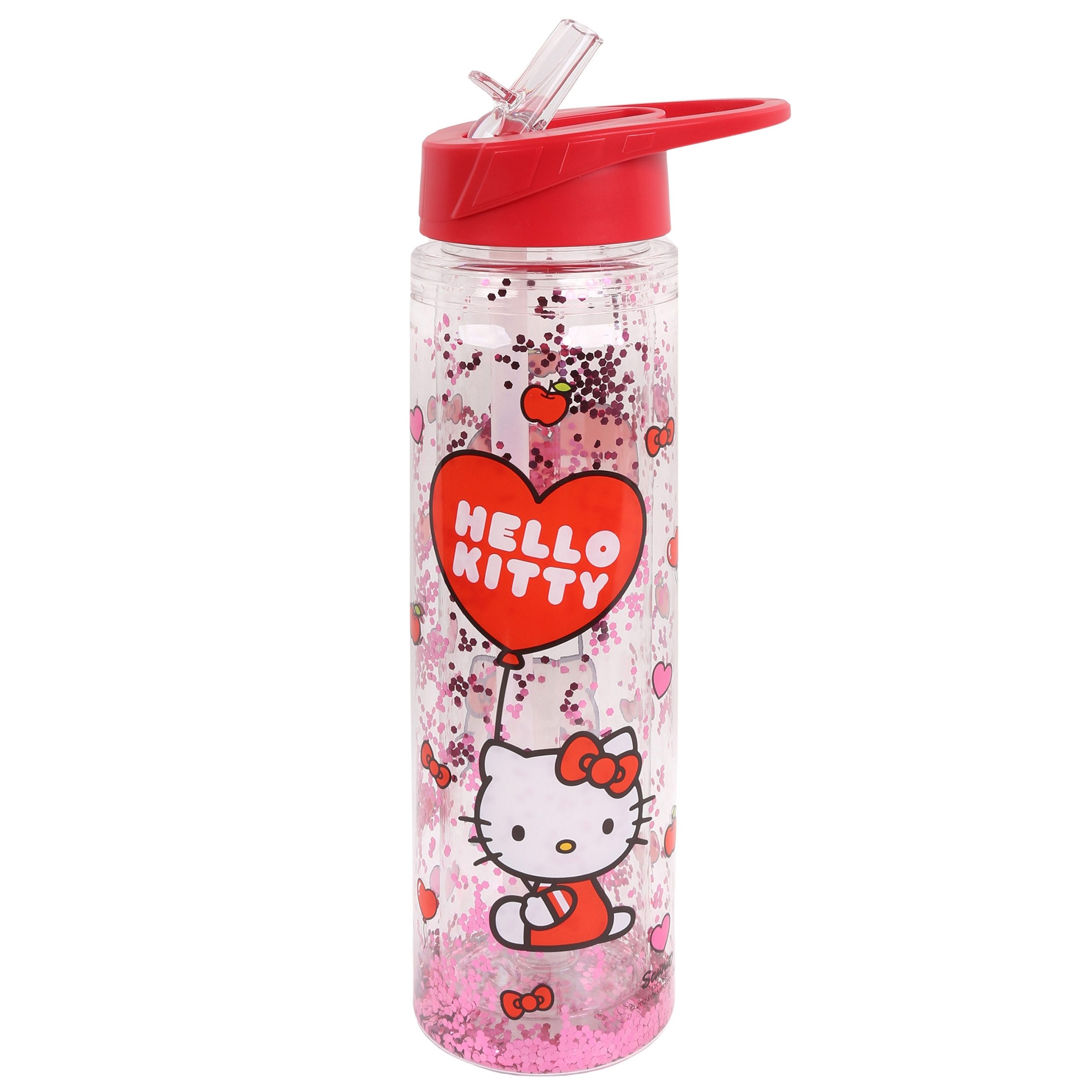 Hello Kitty Trinkflasche Hello Kitty Plastikflasche mit Strohhalm,transparent, 550ml