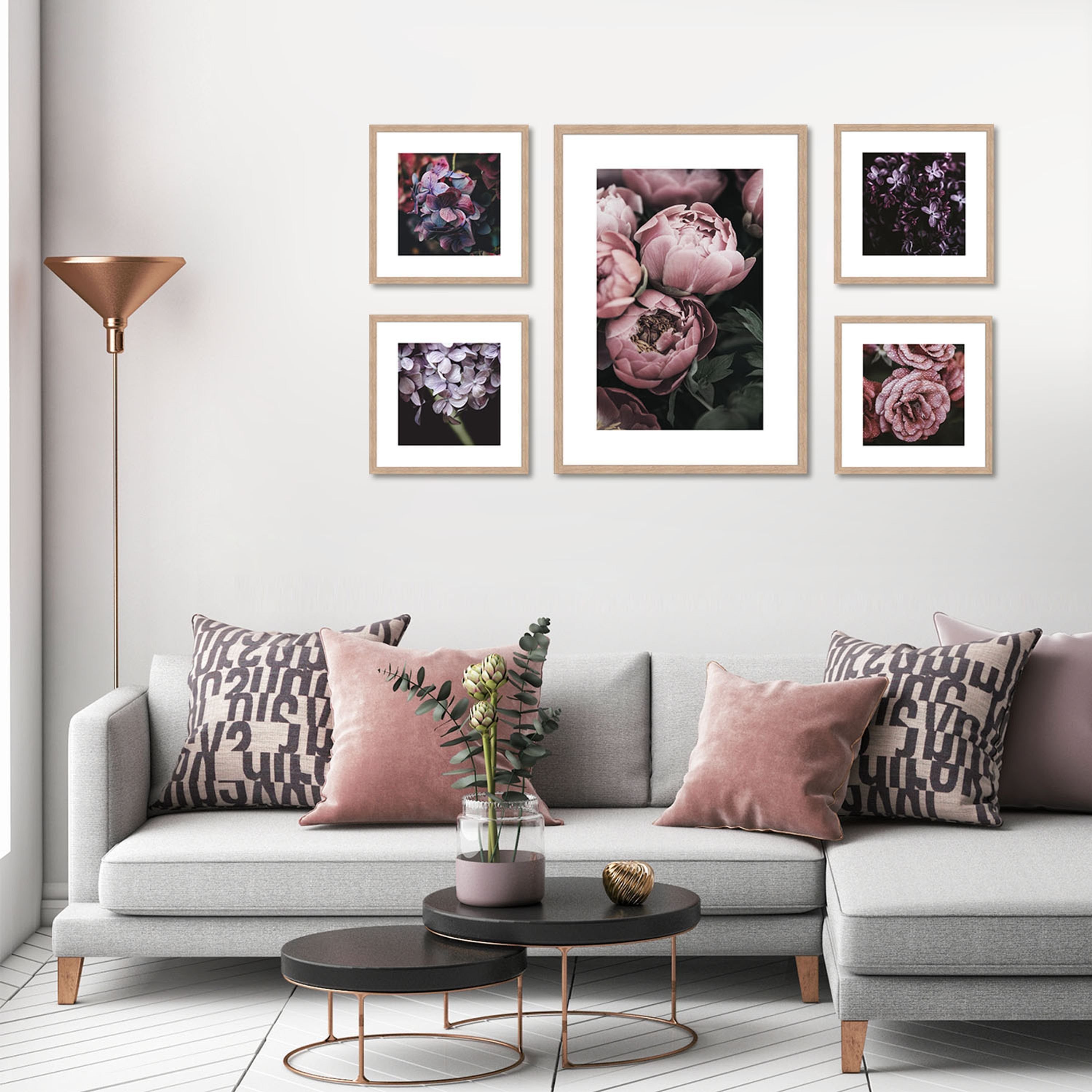 inkl. artissimo Holz-Rahmen / Wandbild, II Bild 30x30cm Lila Rahmen gerahmt Blumen: / mit Design-Poster Bild Blüten