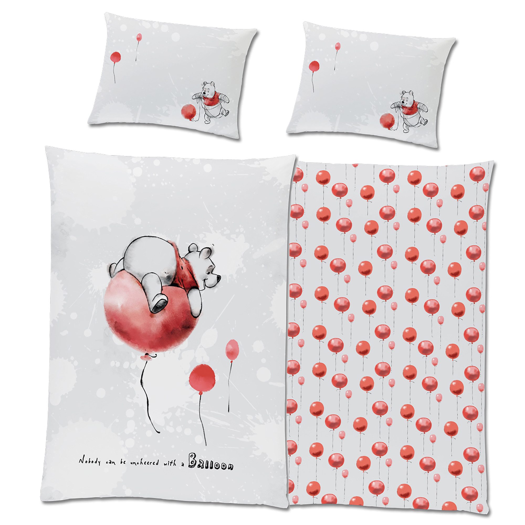 BERONAGE Kinderbettwäsche Winnie the Pooh Baby / Kleinkind Balloon Bettwäsche Linon / Renforcé, 100% Baumwolle, 2 teilig, 135x100 + 60x40 cm