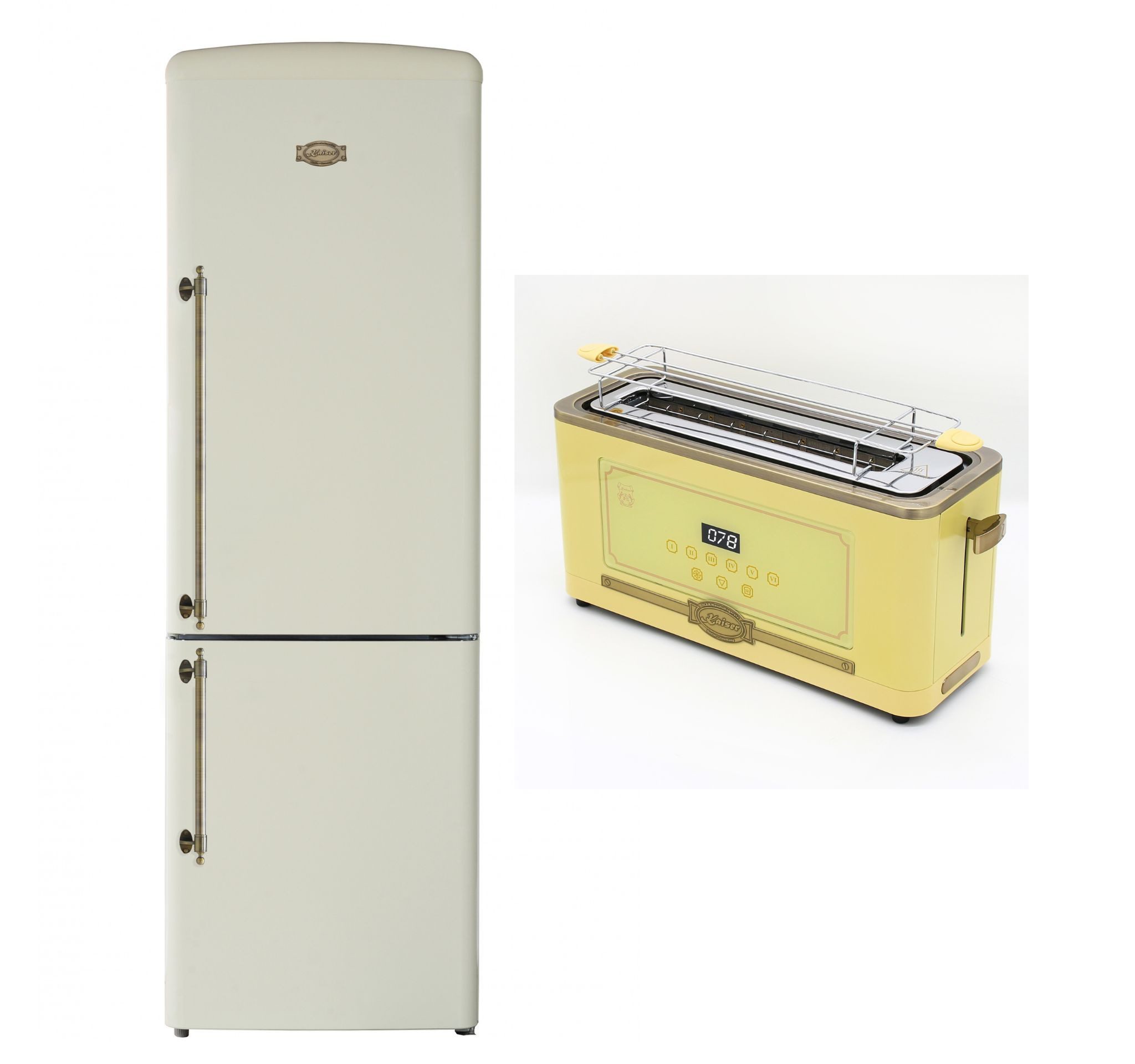 Kaiser Küchengeräte Kühl-/Gefrierkombination Kühlschrank 60 cm breit,330 L, NoFrost, 199 cm, Touchsteuerung+Retro-Toaster, 6 verschiedene Toaststufen KK 60825 ElfEm, 60 cm breit