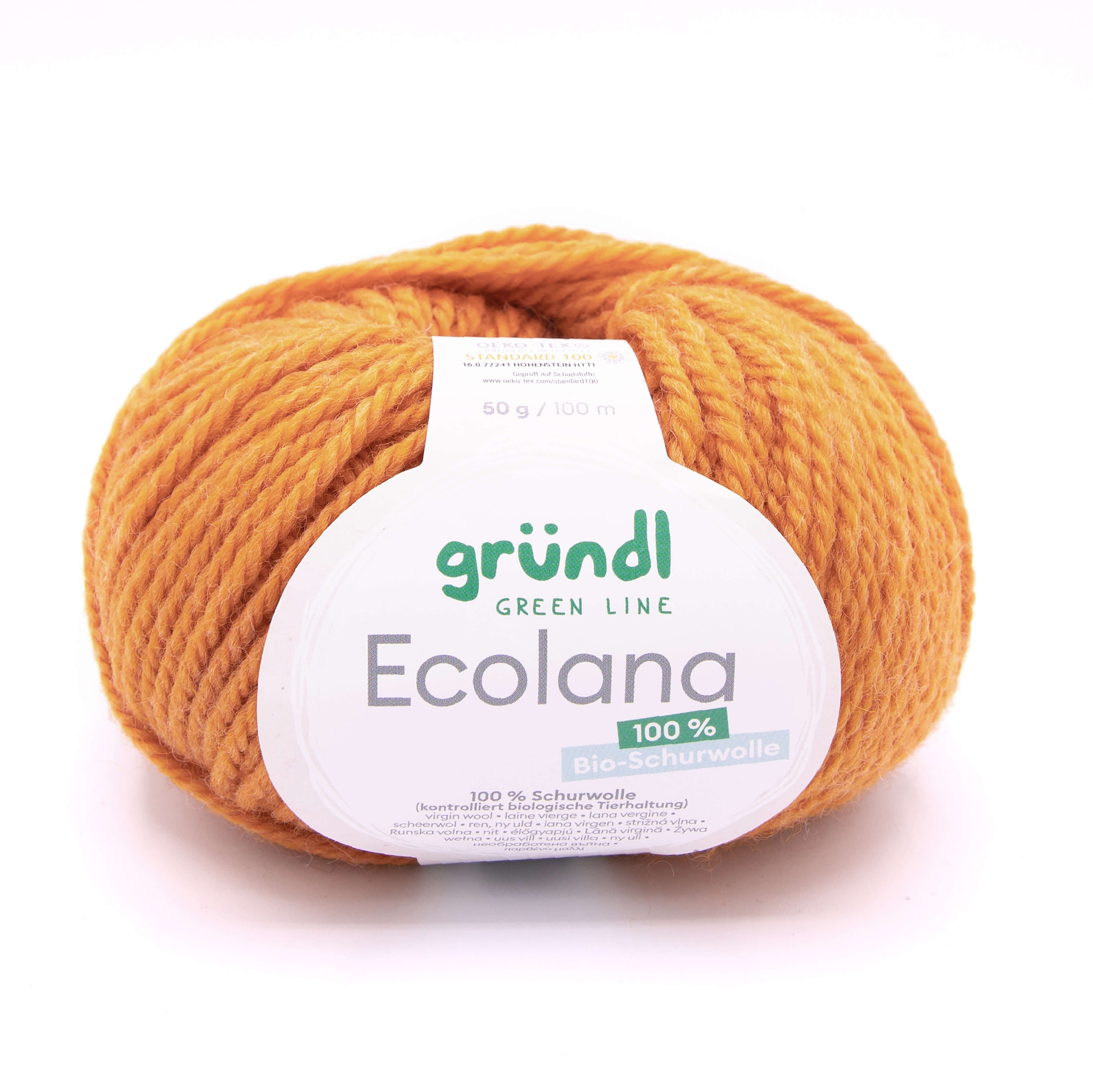 Gründl Wolle Ecolana biologische Schurwolle zum Stricken und Häkeln Häkelwolle, 100,00 m (50g Strickwolle, Strickgarn, Handstrickgarn, reine Wolle, Biowolle, mit Anleitung zum download), kbt = kontrolliert biologische Tierhaltung