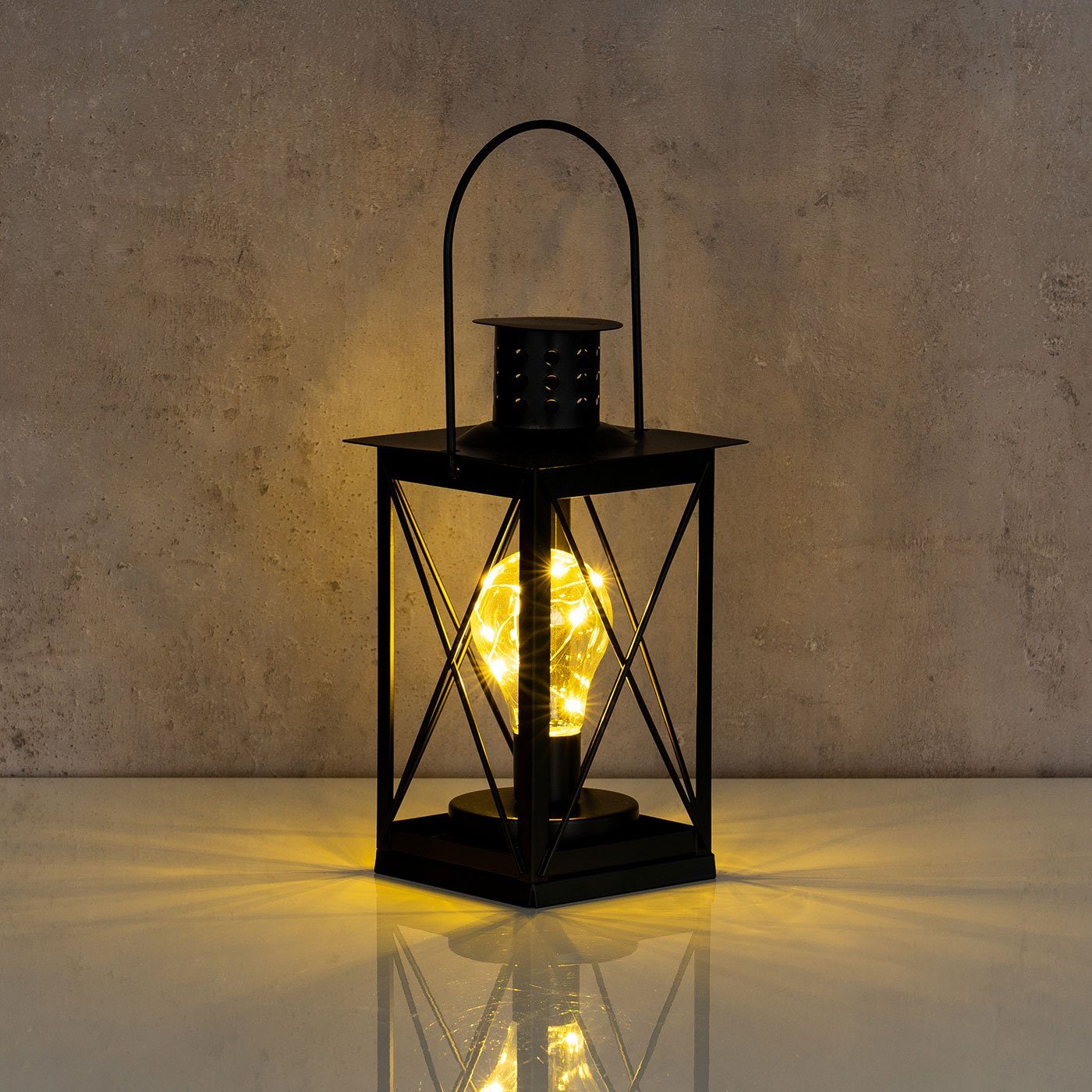 Laterne Metall levandeo Lampe Tischlampe Nachttischlampe, Schwarz 12x23cm Levandeo® LED