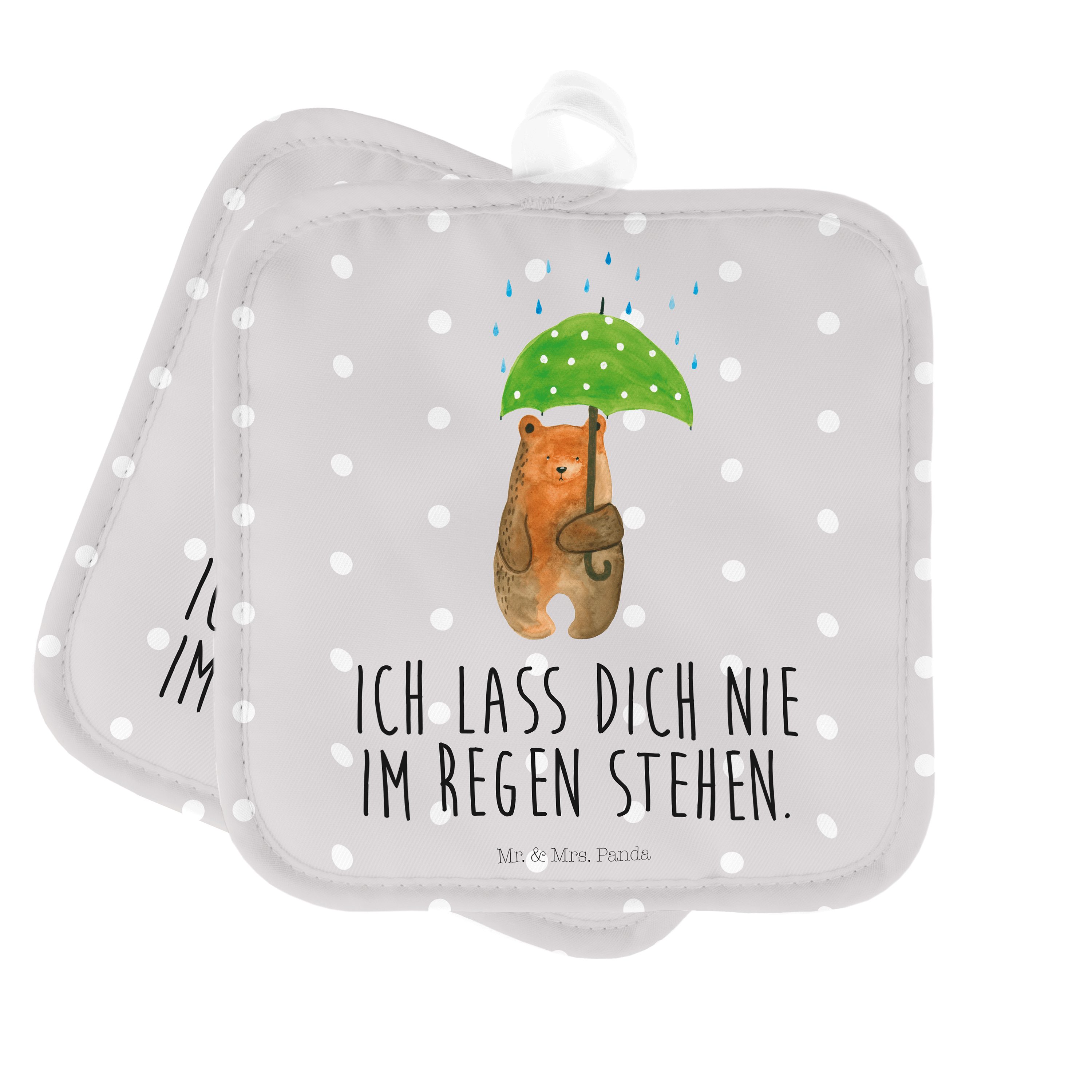 Mr. & Mrs. Grau Pastell mit Bär Set, Panda Regenschirm (1-tlg) Liebe, Geschenk, Topflappen Topflappen - 