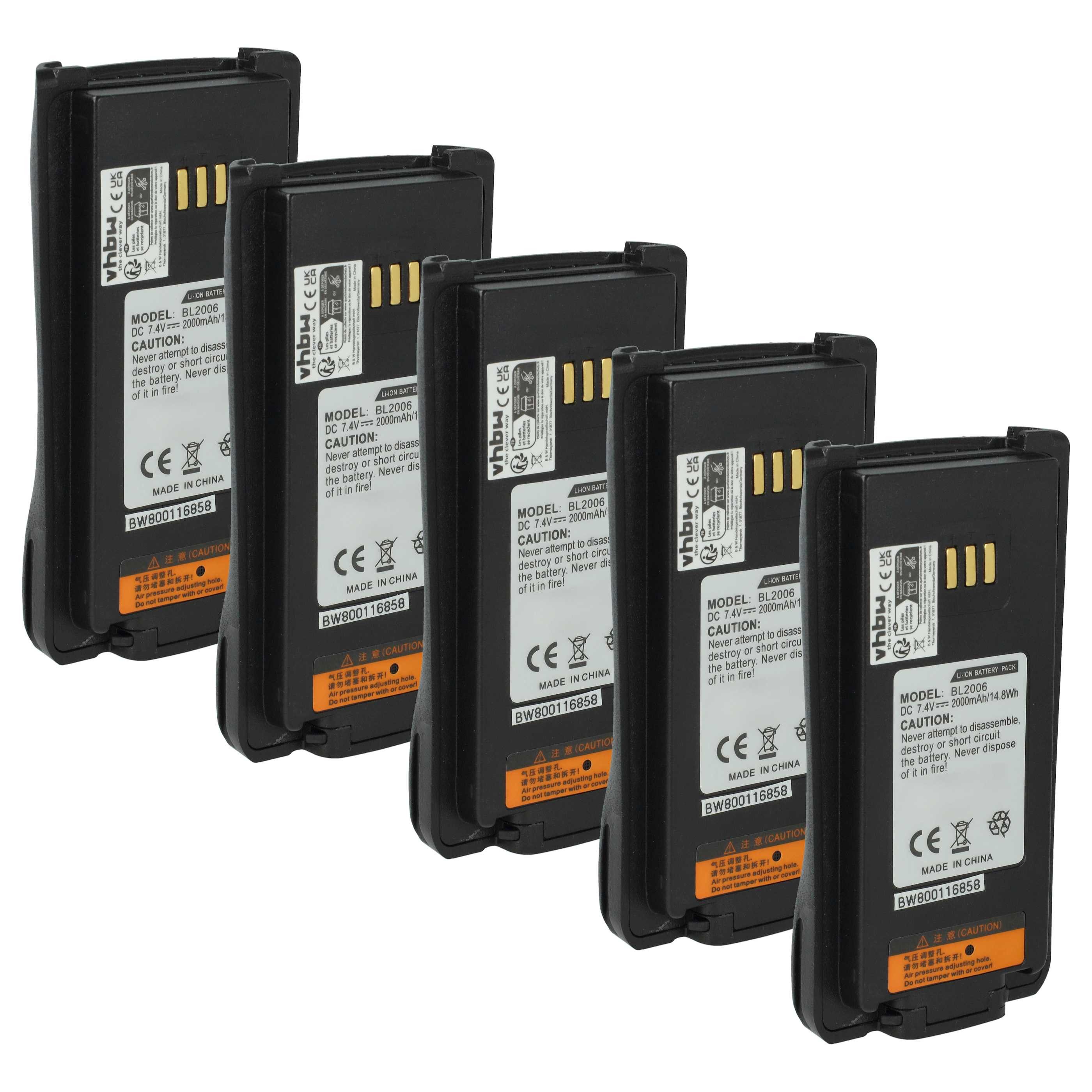 vhbw Akku passend für Harris HDP150, HDP100 Funkgerät (2000 mAh, 7,4 V, Akku Akku Li-Ion 2000 mAh (7,4 V, 5 St), Leistungsfähige Austausch-Akkus für Ihr Funkgerät, Walkie-Talkie