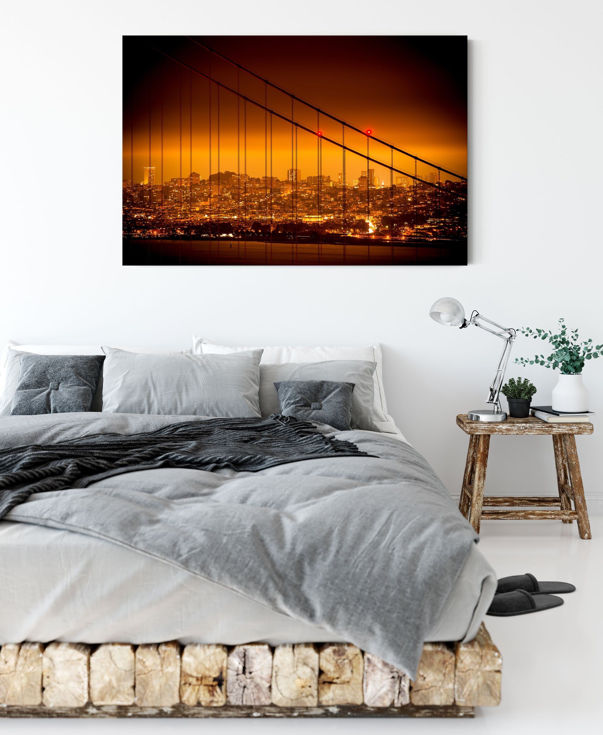 (1 fertig Leinwandbild Pixxprint San Francisco bespannt, Zackenaufhänger Leinwandbild Skyline, Francisco St), San Skyline inkl.
