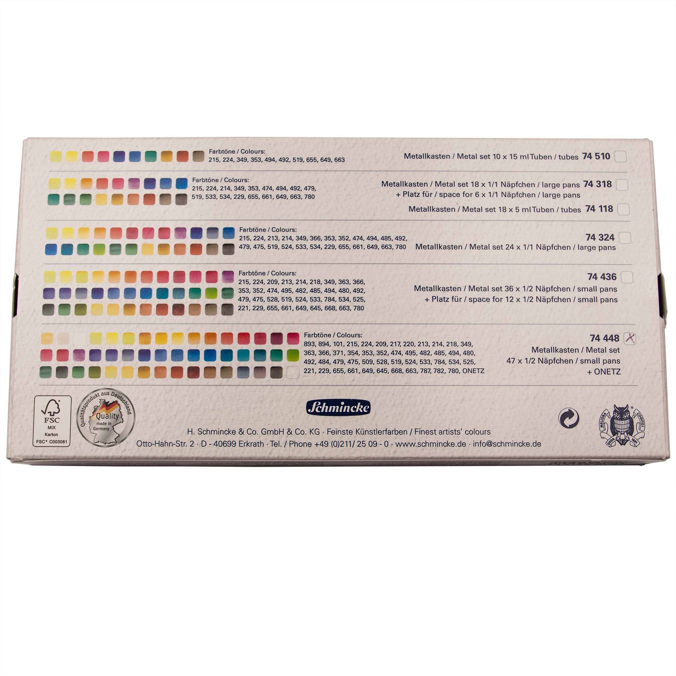 Schmincke Aquarellfarbe Malkasten HORADAM Metallkasten 48 x 1/2 Näpfchen Aquarell 74 448 097